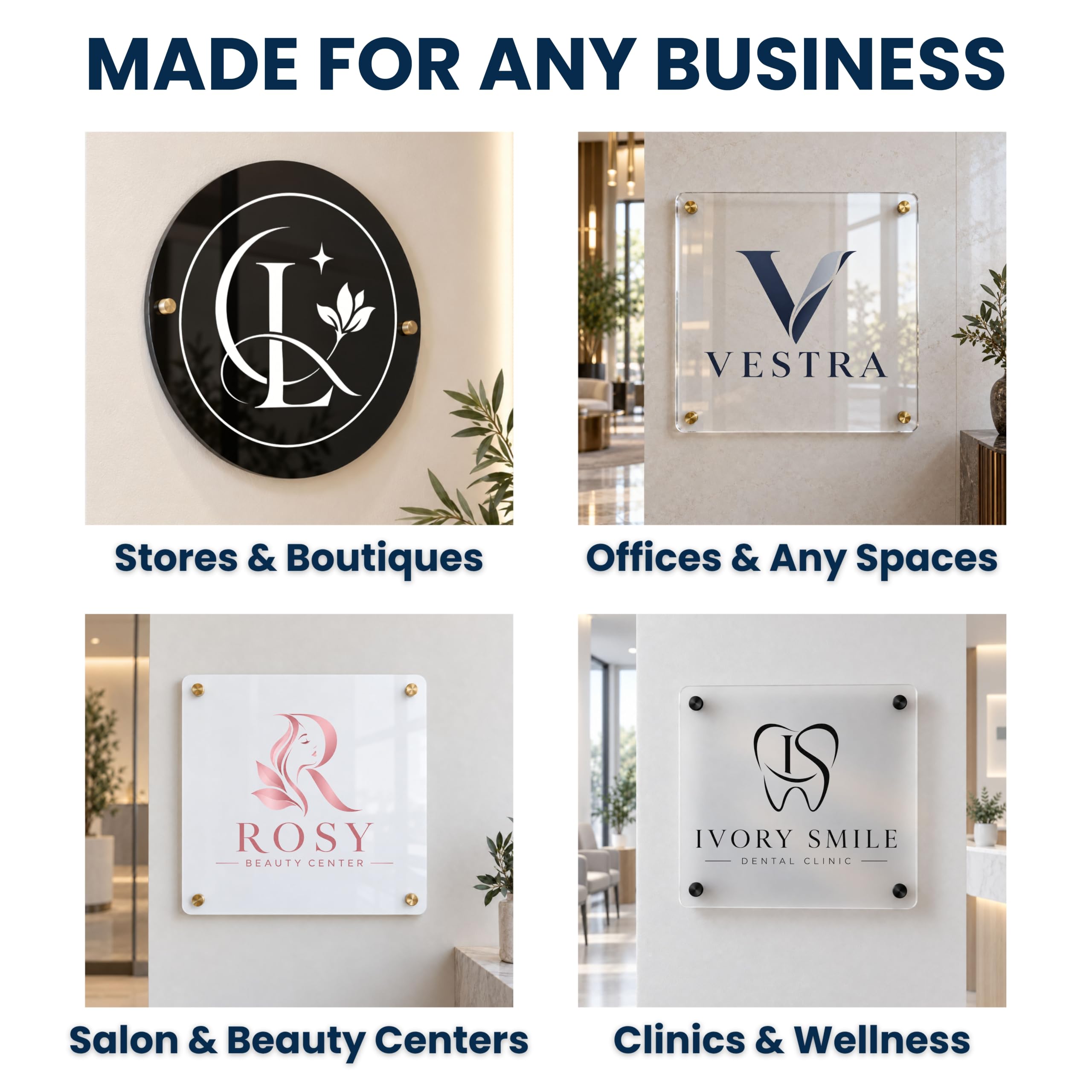 Office reception area signage using an acrylic logo sign