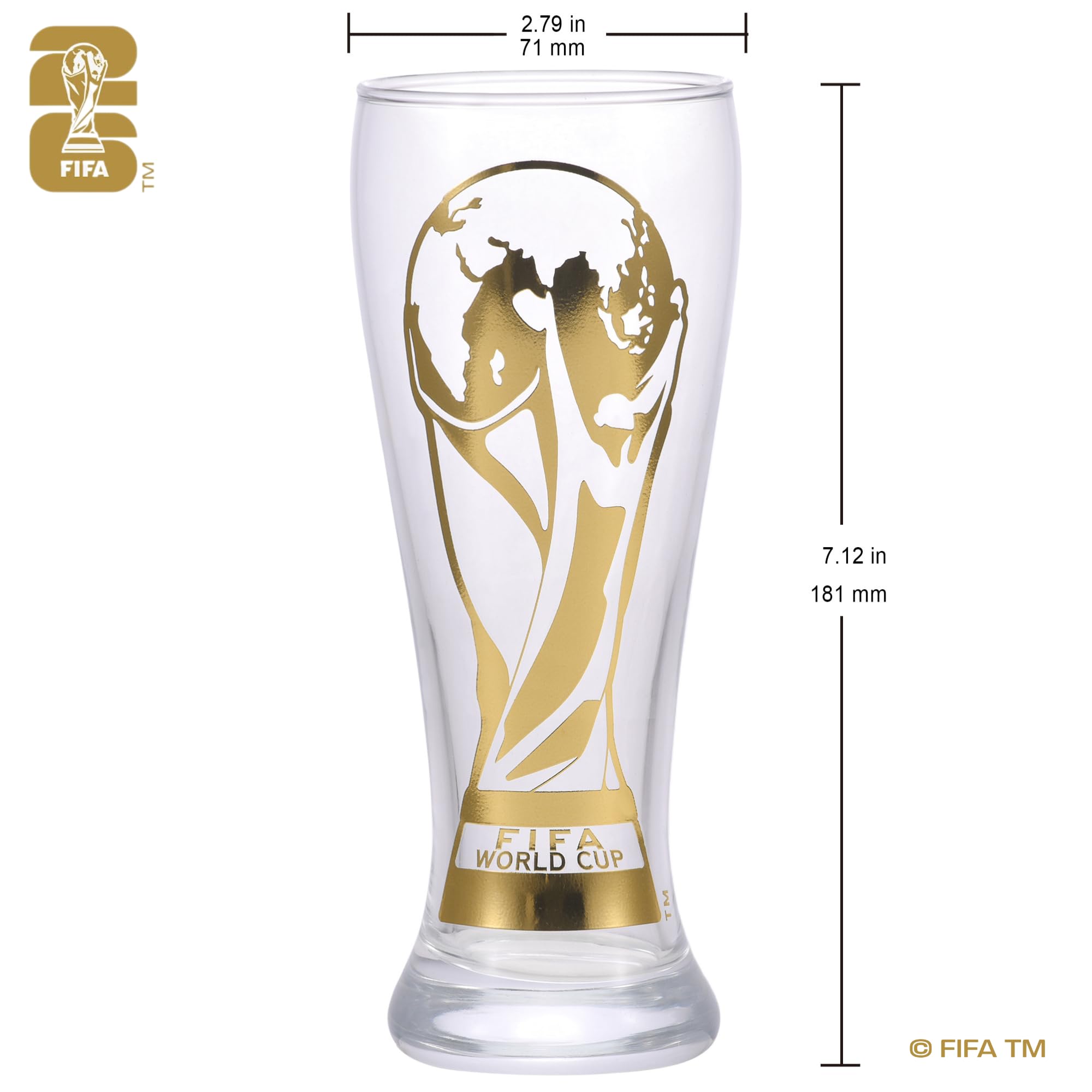 Official FIFA World Cup 2026 Edition 11oz Trophy Beer Glass side view