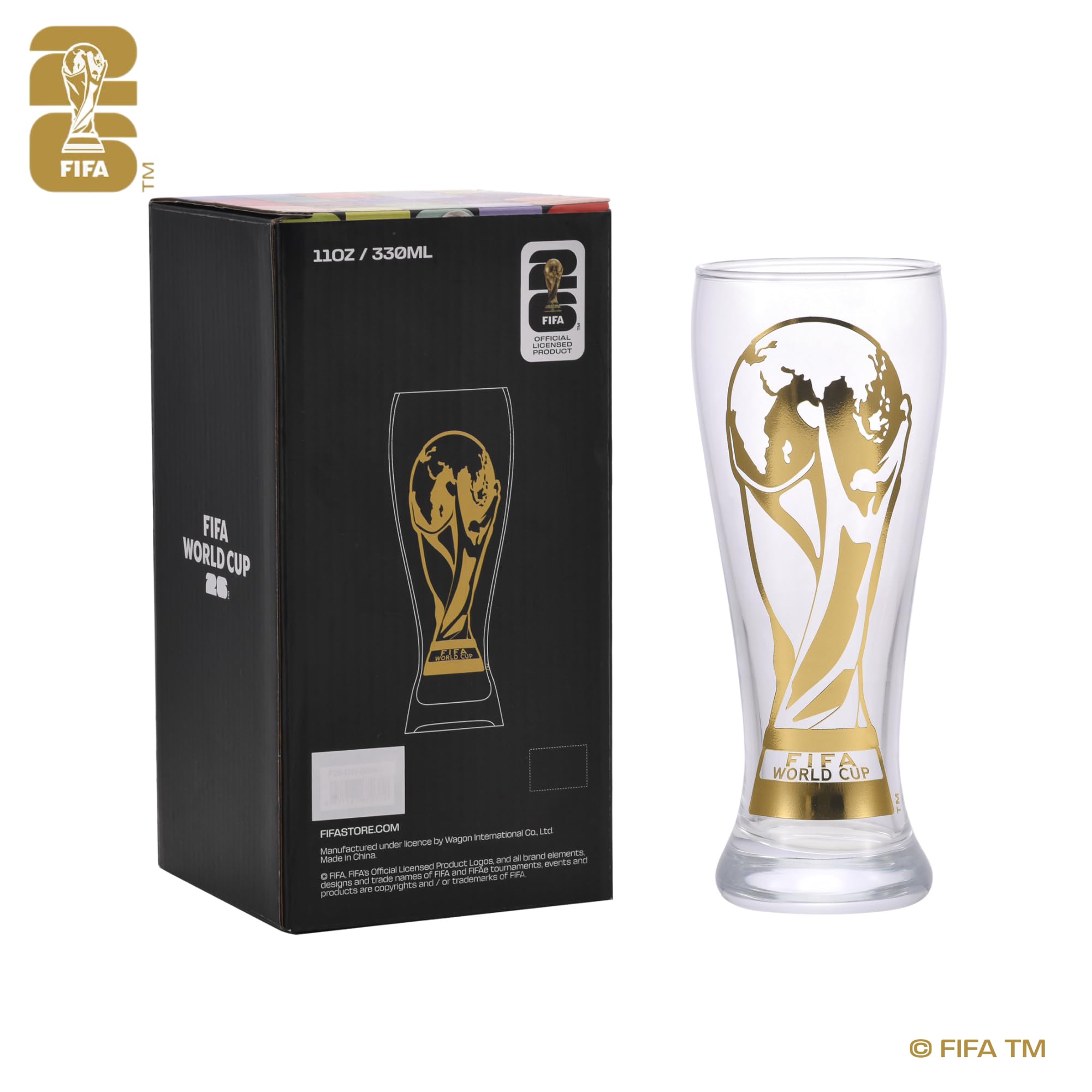 Official FIFA World Cup 2026 Edition 11oz Trophy Beer Glass close up