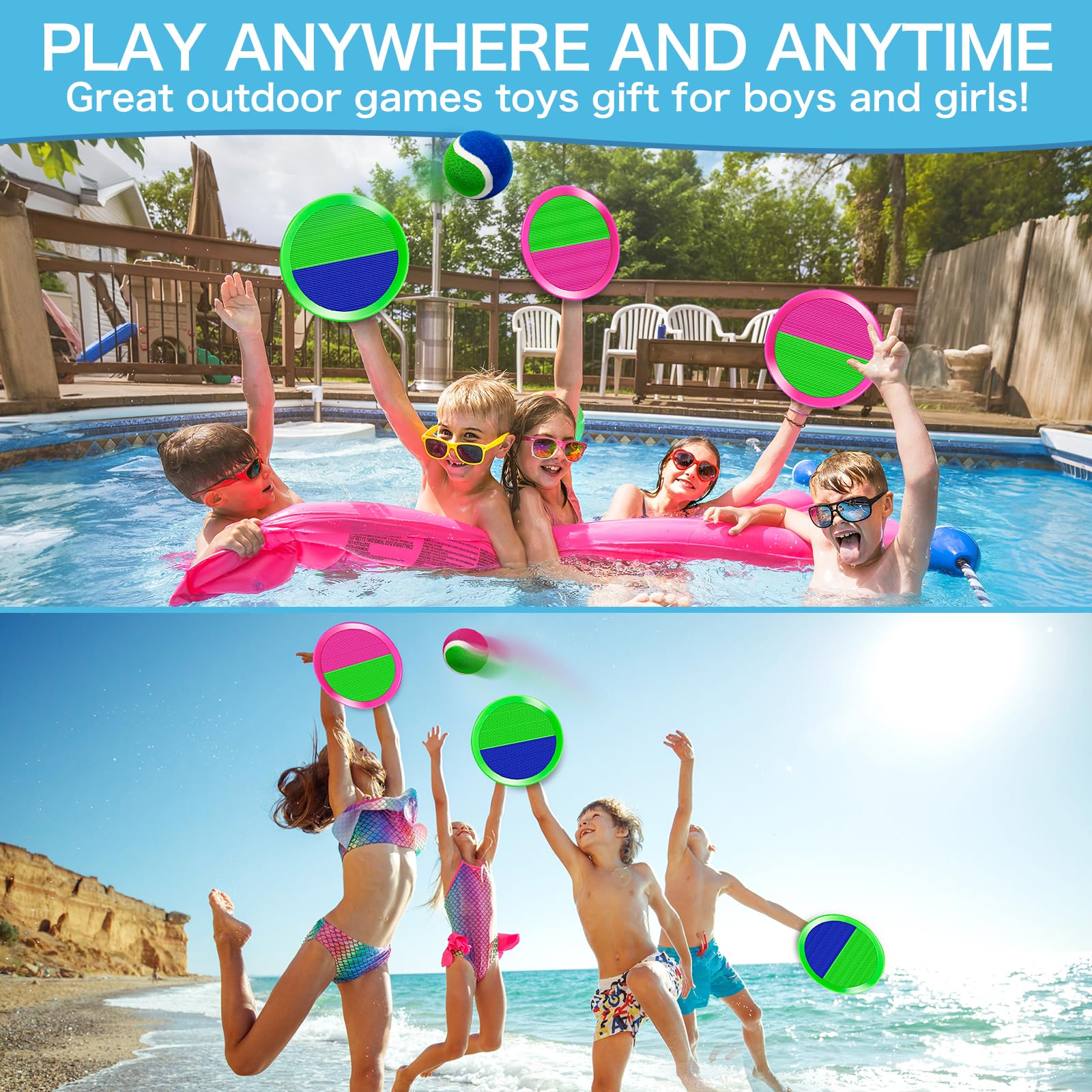 Brightly colored paddles improve visibility in Officygnet Ball Catch Game