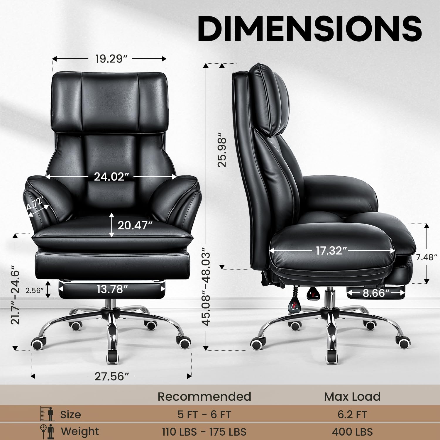 Leather ergonomic chair backrest with lumbar support