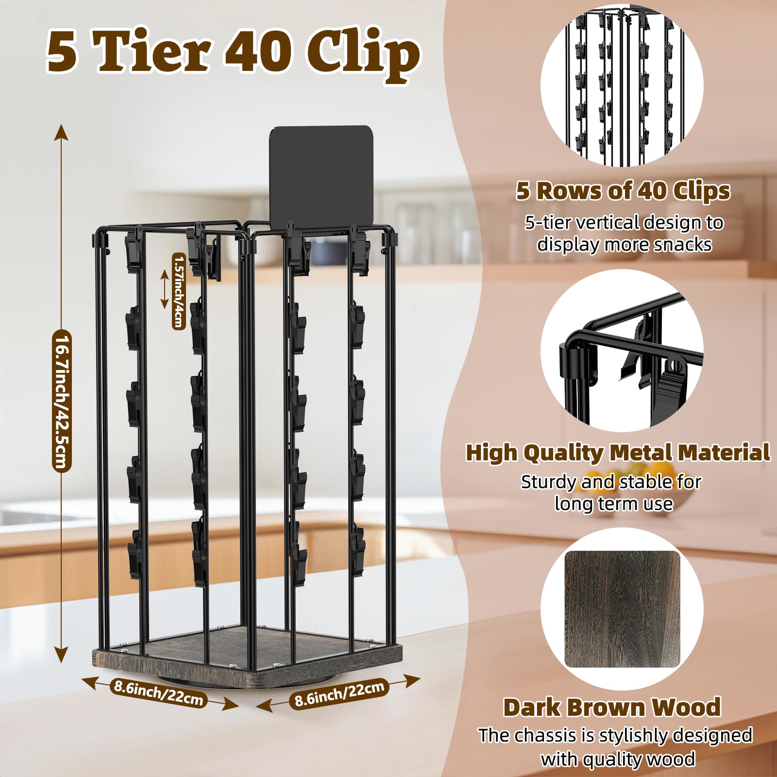 40 clips on the display stand for snacks and treats