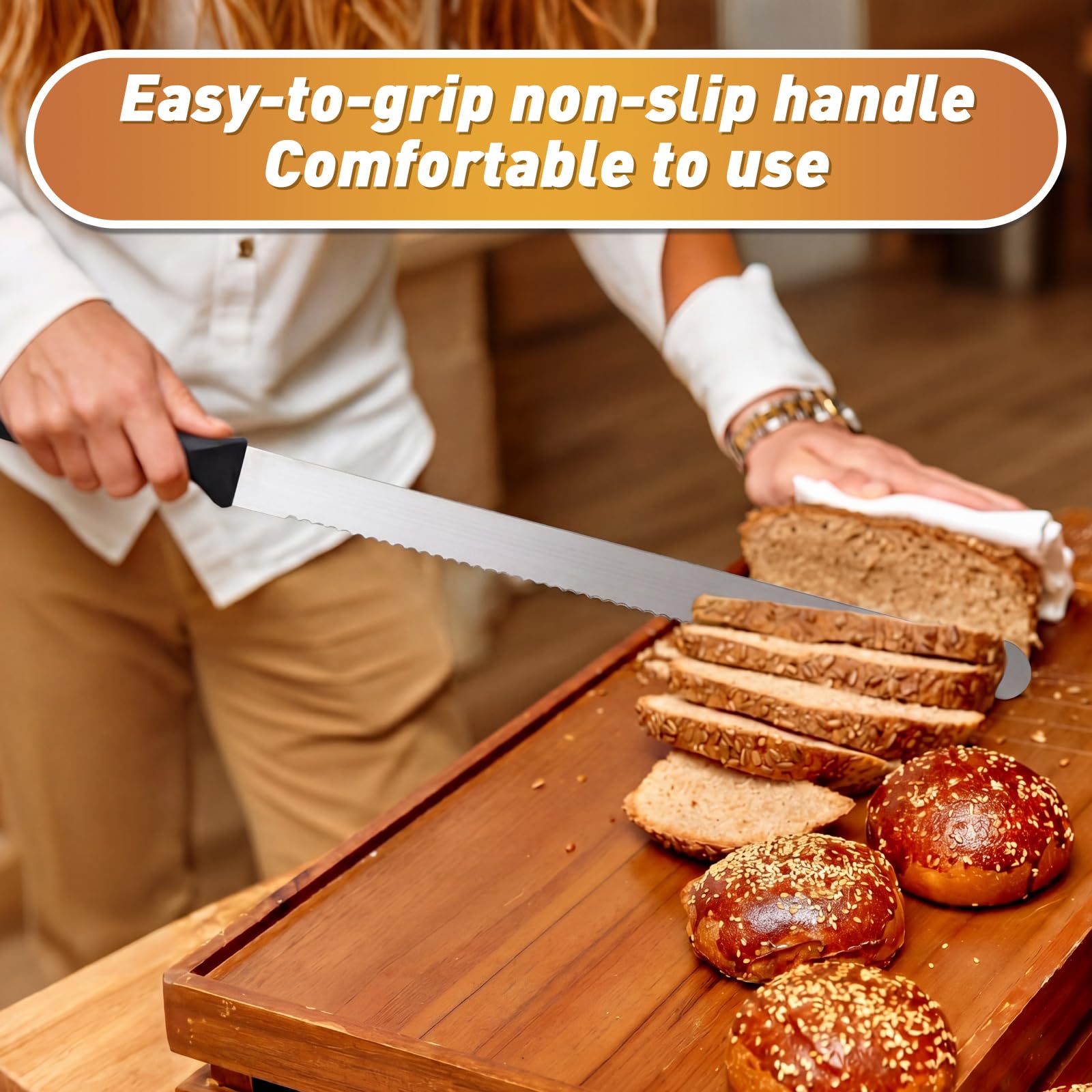 14 inch bread cake knife non-slip grip Oh Klyzo