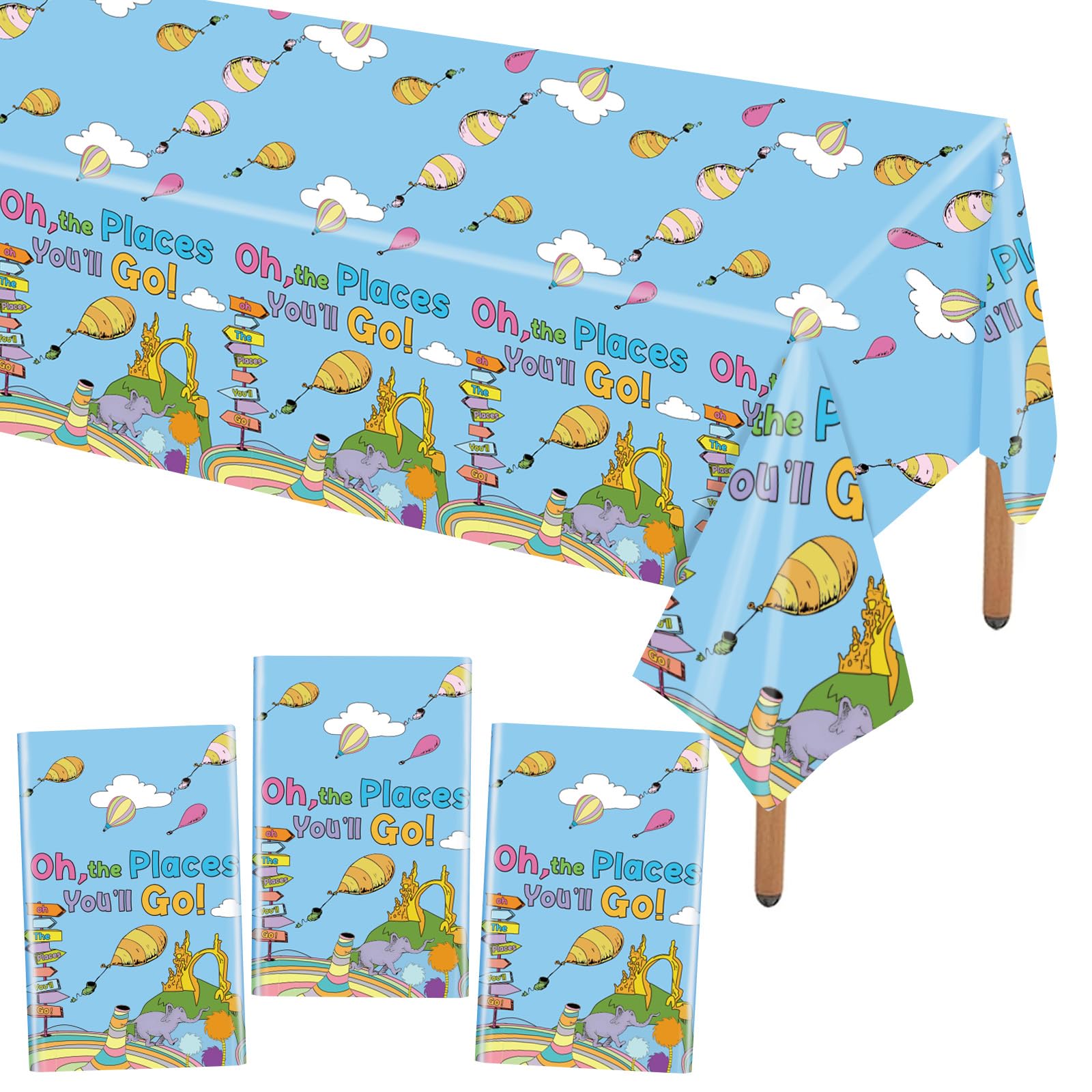 Oh The Places You'll Go tablecloth design with elephants and castles
