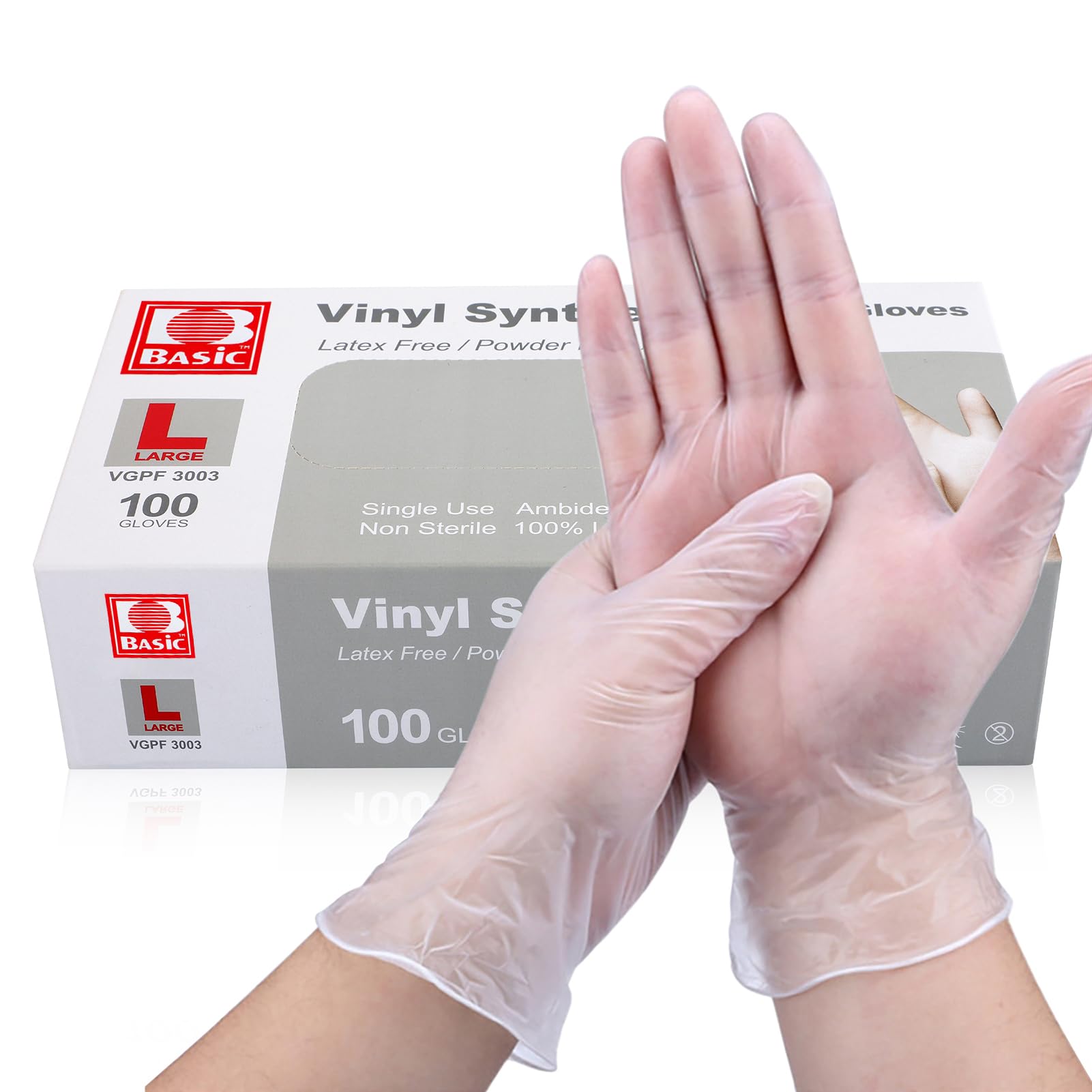 Oh! Trendy disposable clear vinyl exam gloves large size in dispenser box