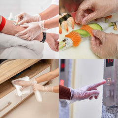 Ambidextrous Oh! Trendy vinyl gloves for medical and kitchen tasks