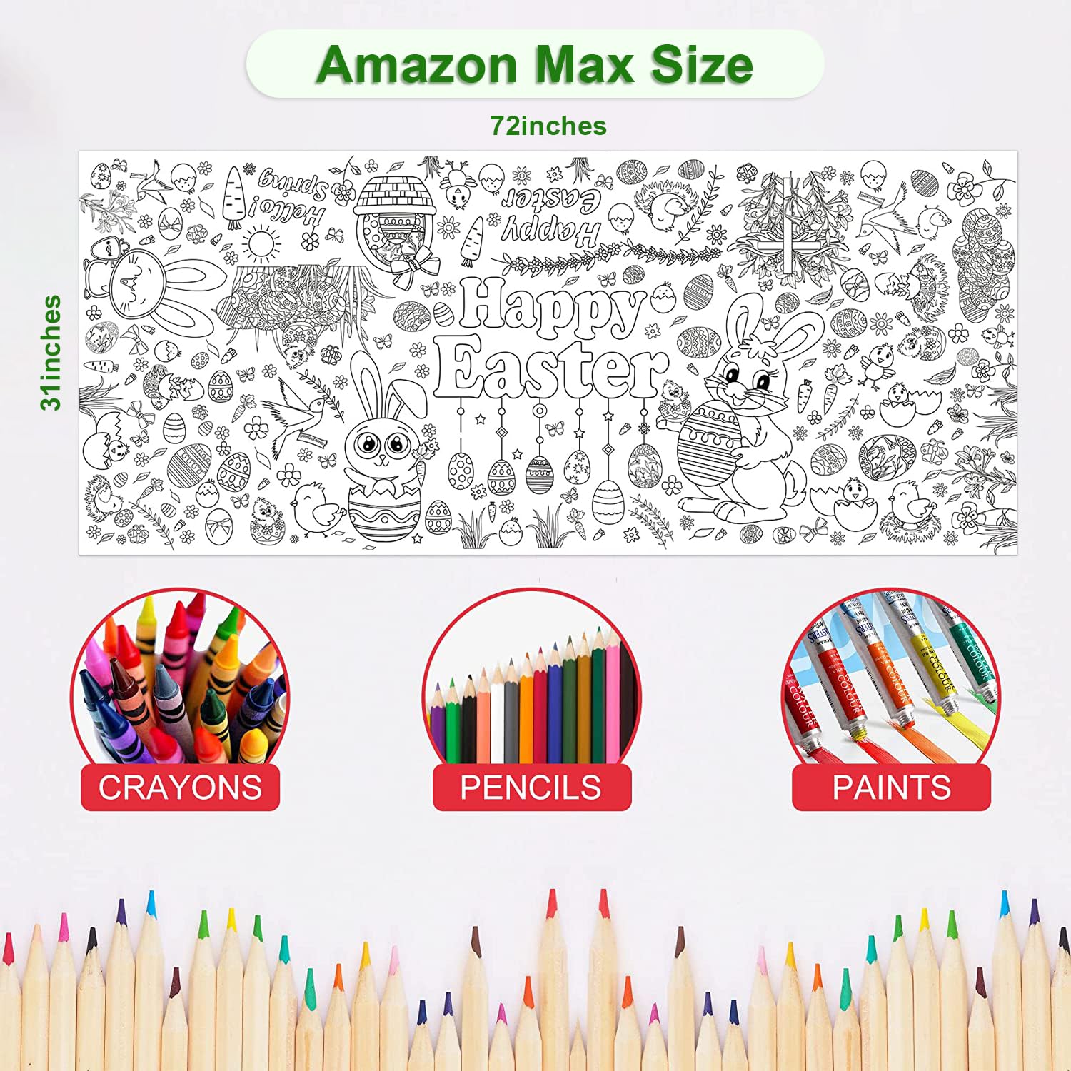 Kids coloring poster used as Easter tablecloth