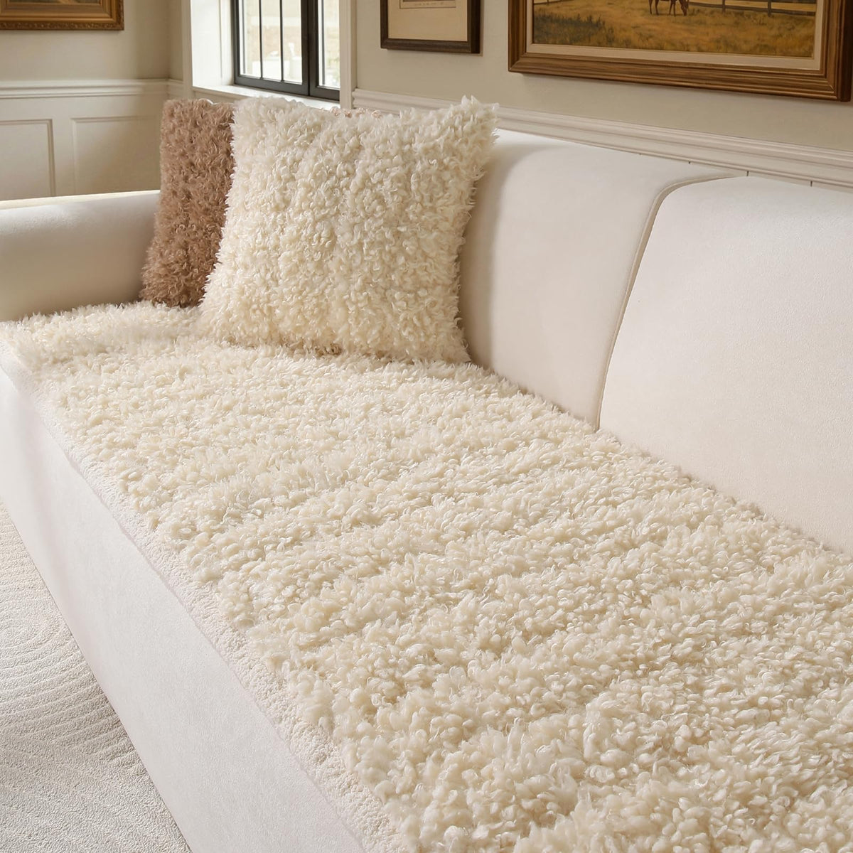 OHSIO couch cover for pets ivory on sofa