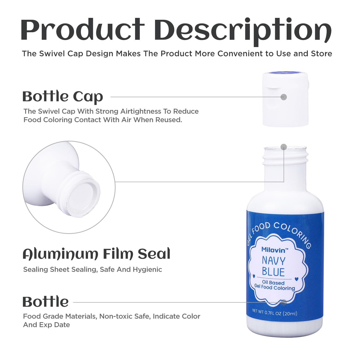 Airtight screw on cap oil based coloring bottle Blue Bell
