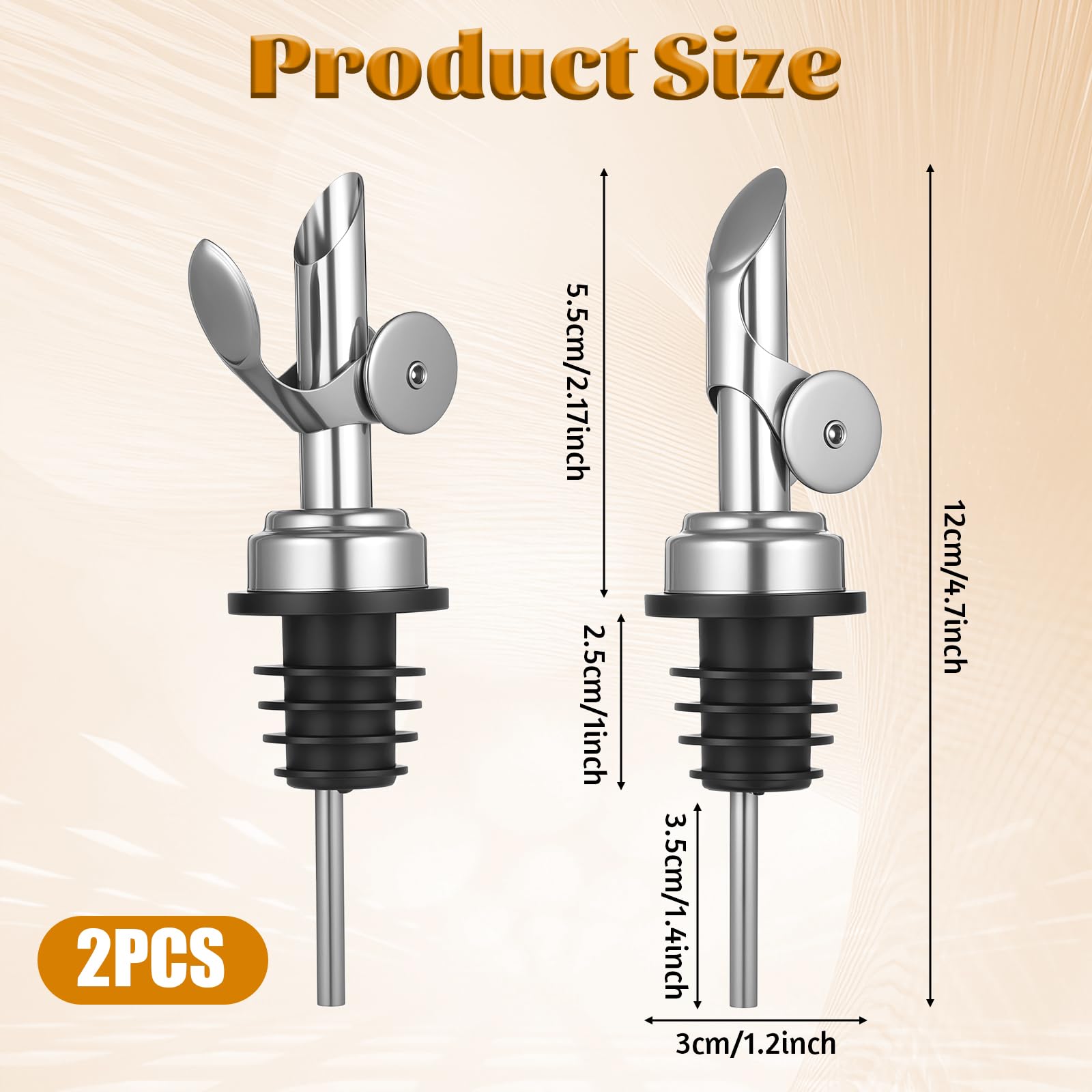 Stainless steel bottle pourer with food grade rubber stopper