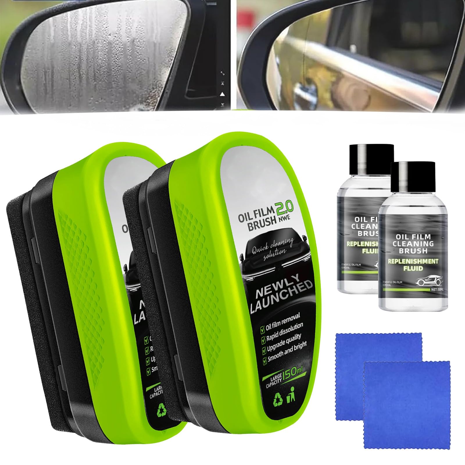 Oil-Free Car Glass Brushes packaging and tool for 2 SET kit