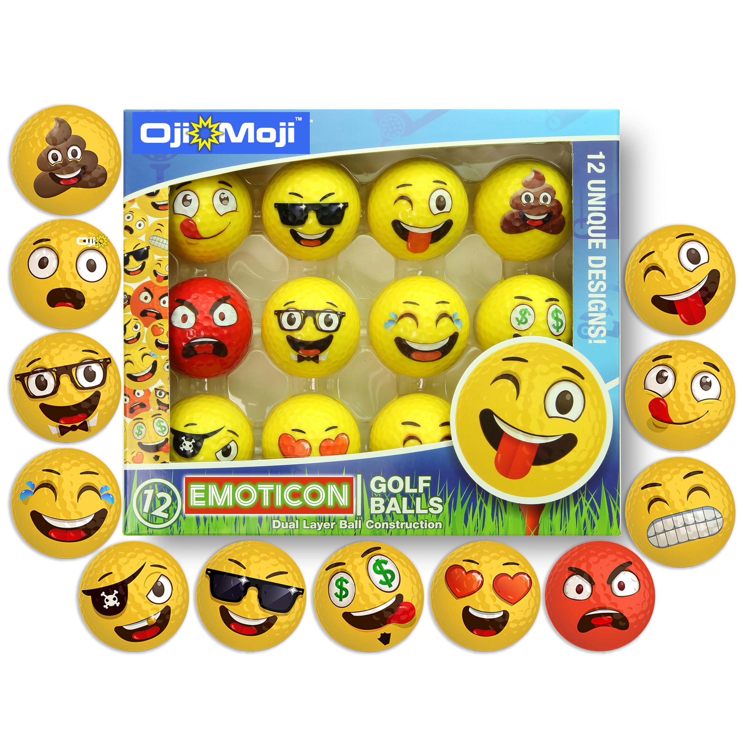 Emoticon golf balls for all ages by Oji Moji Premium