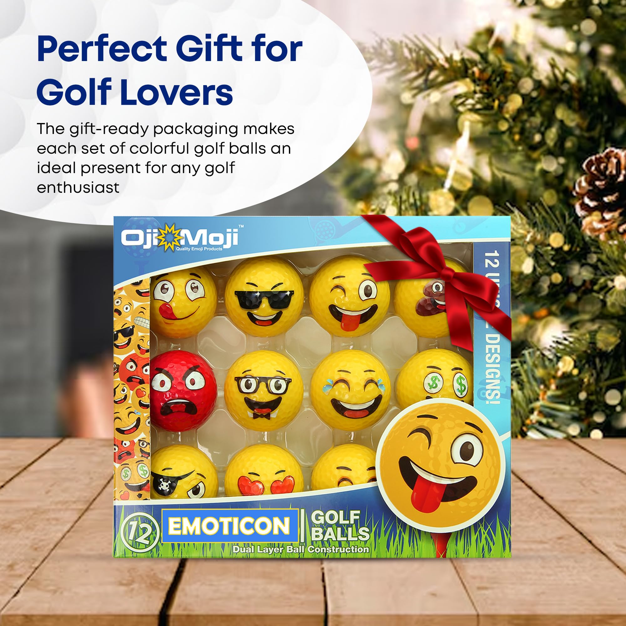 Gift packaging closeup for Oji-Moji emoticon golf balls