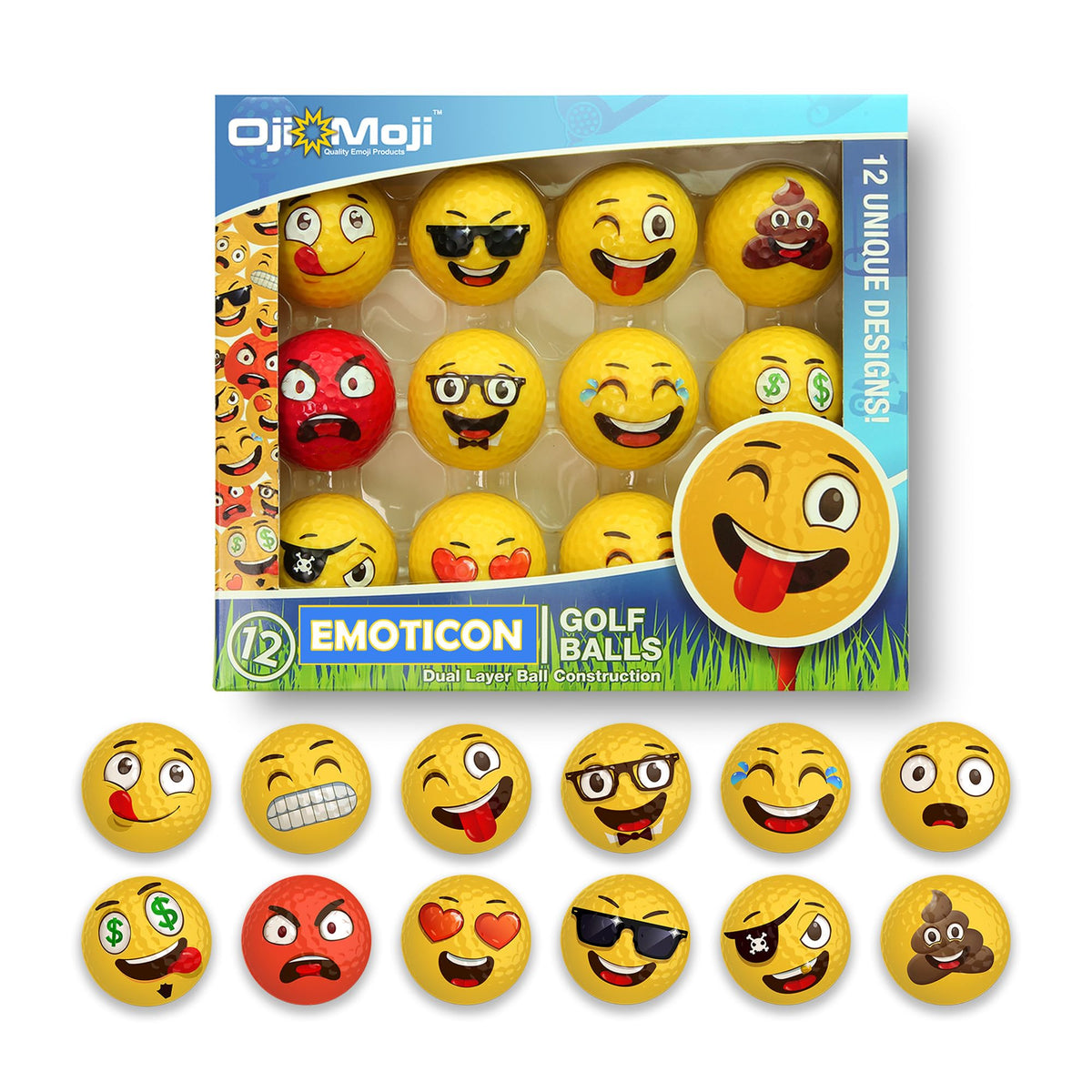 Oji-Moji Premium Emoticon Golf Balls 12-pack box view