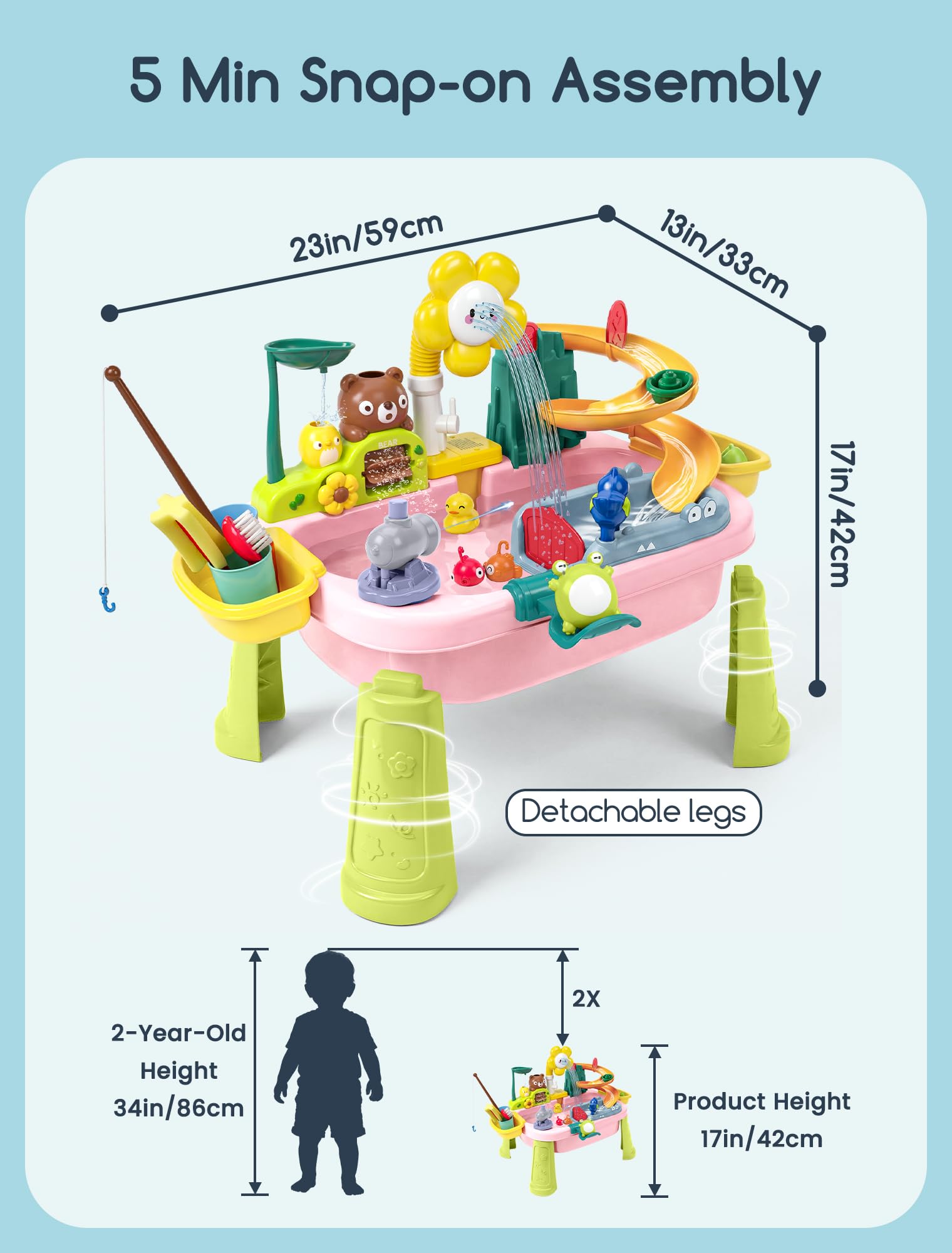 OKPOW sturdy water table for toddlers 1-2 with 4 wide legs