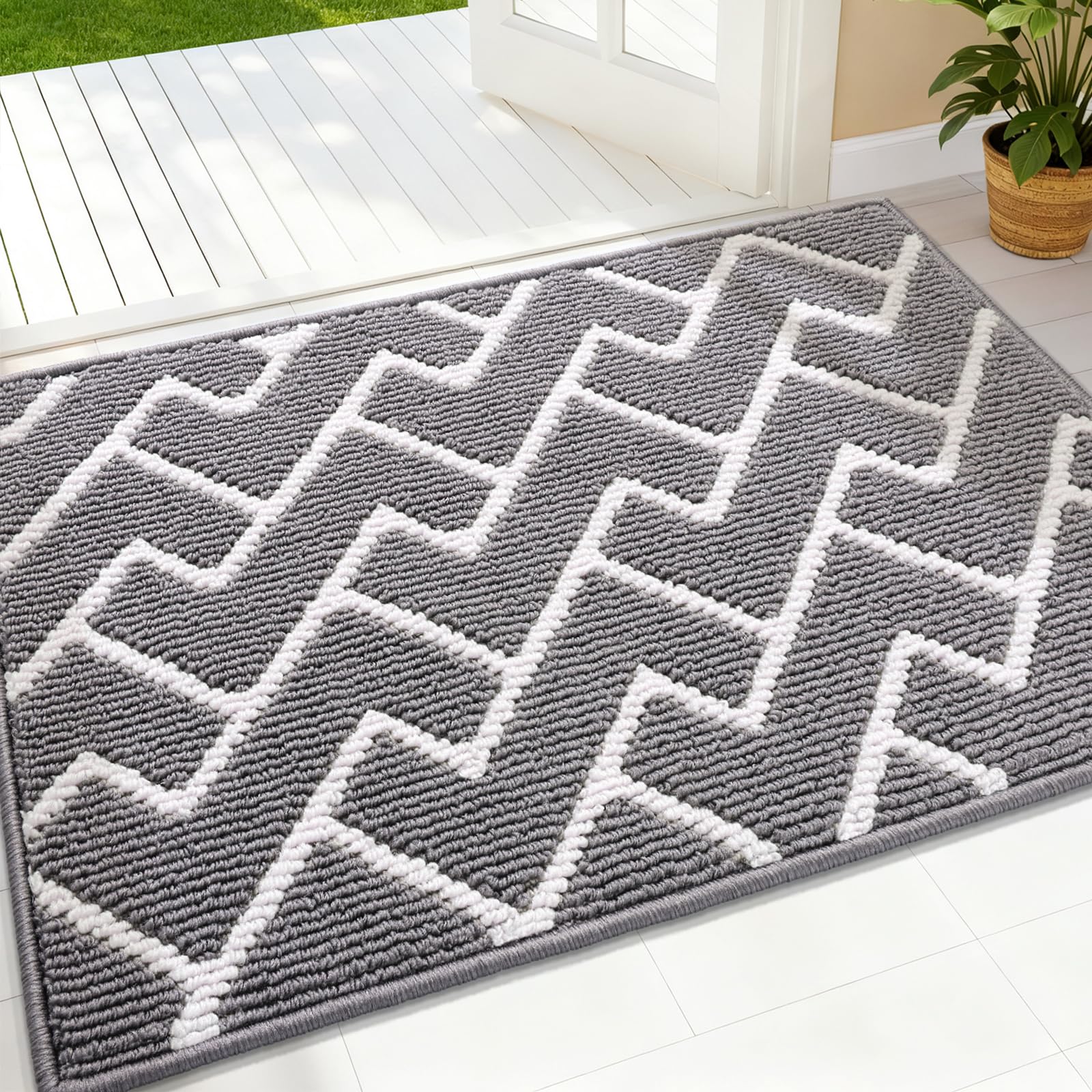 OLANLY front door mat grey 32x20 non slip backing