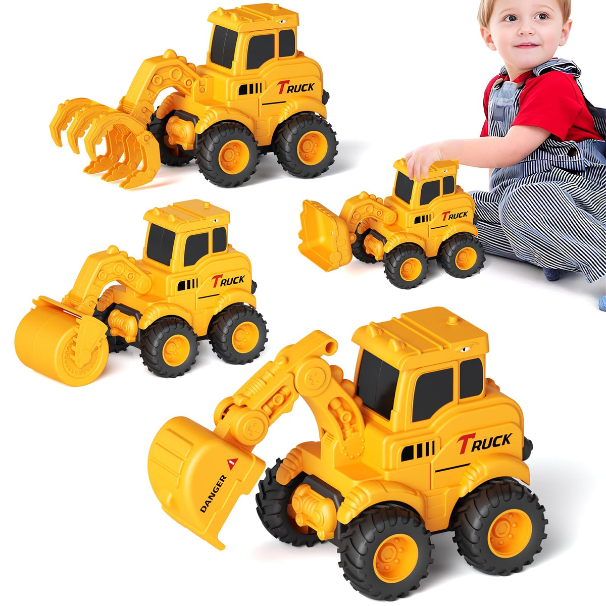 Olbyefly four piece construction trucks set for sandbox play