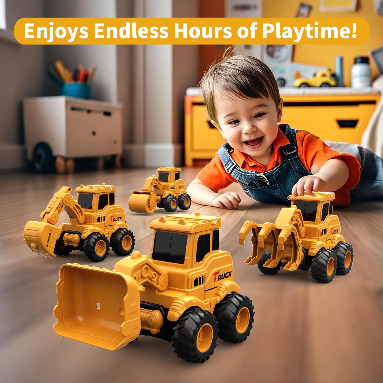 Sandbox play with Olbyefly construction toys trucks