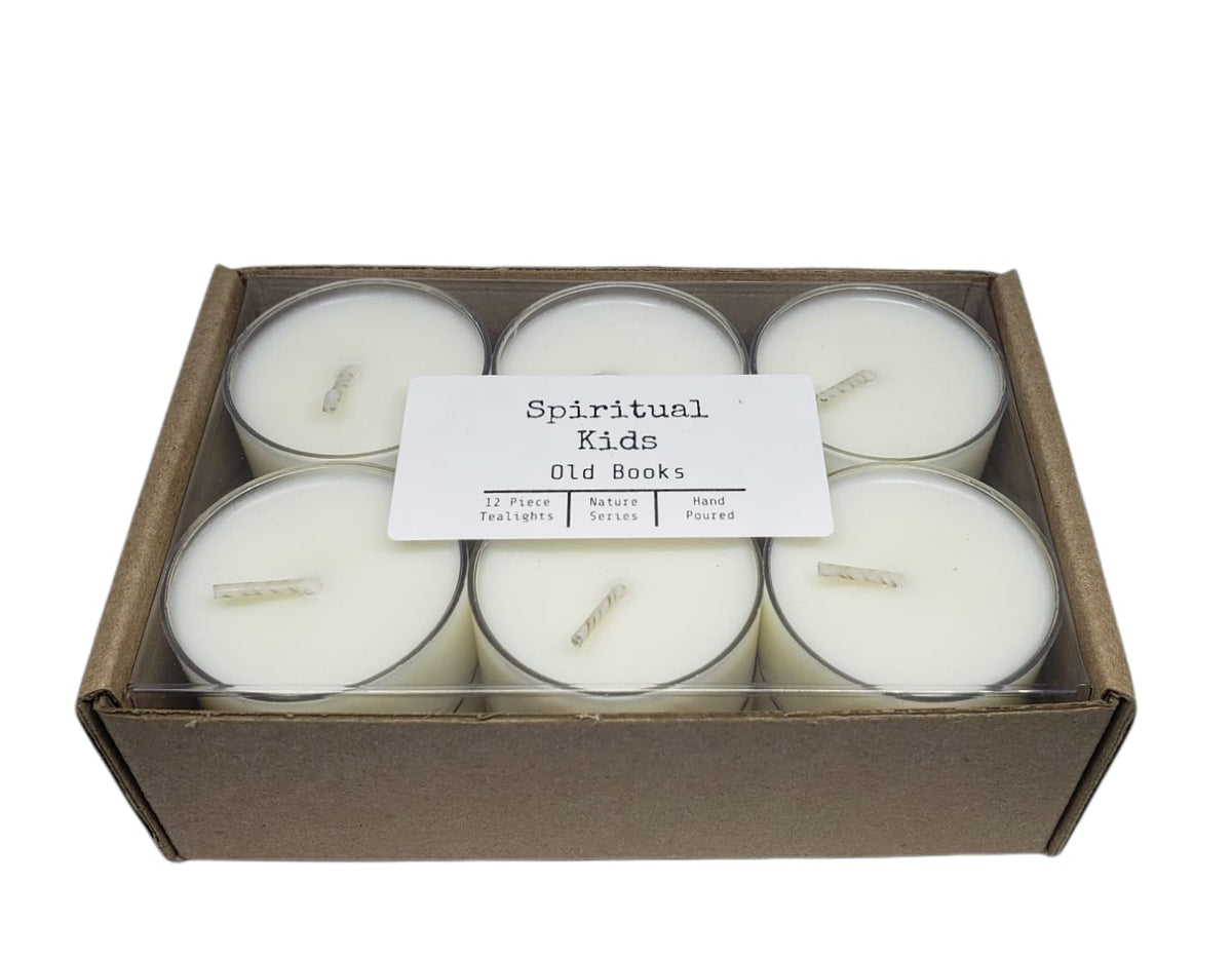 Old Books scented tealights 12ct made with natural soy wax and essential oils
