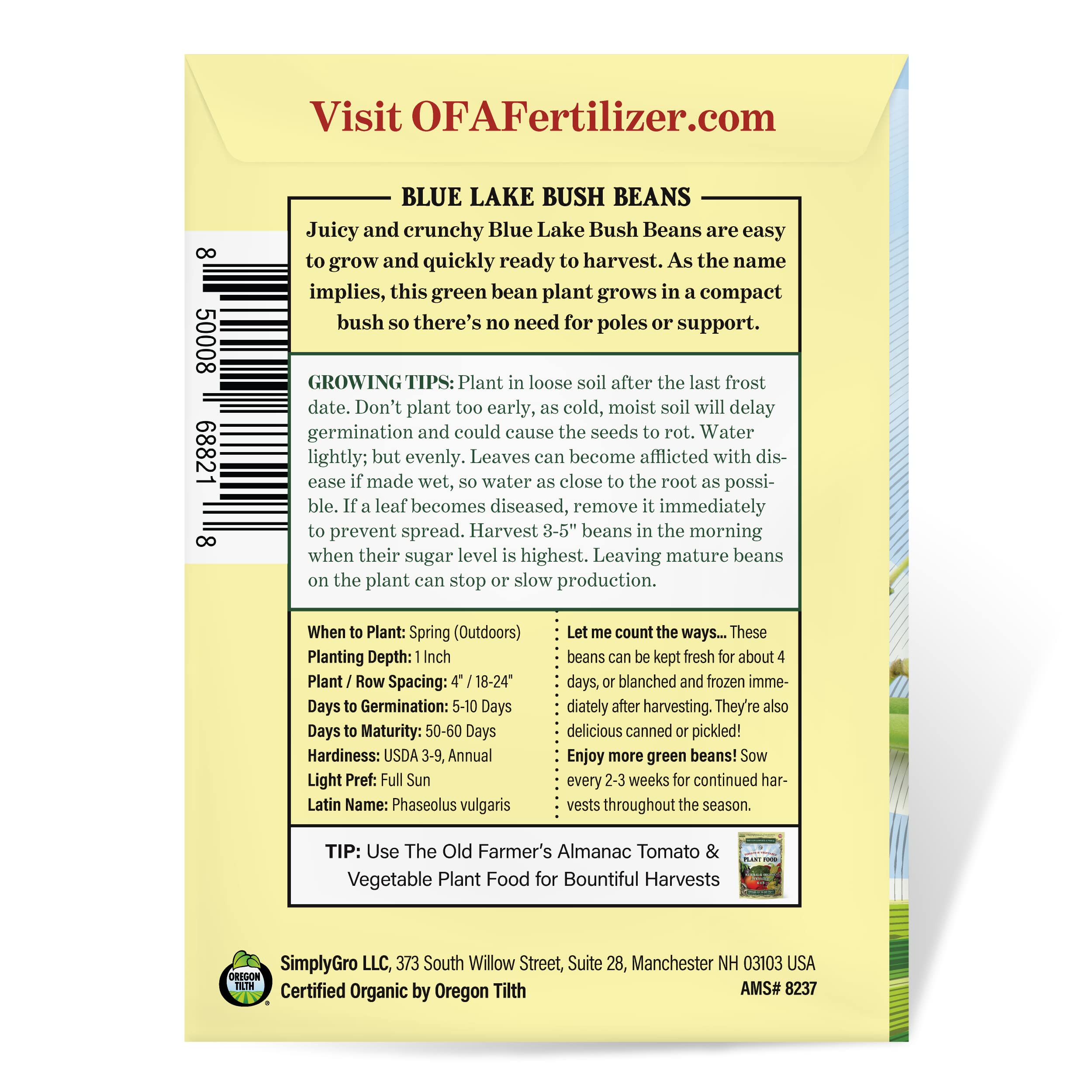 Non-GMO open pollinated bean seeds 18g packaging