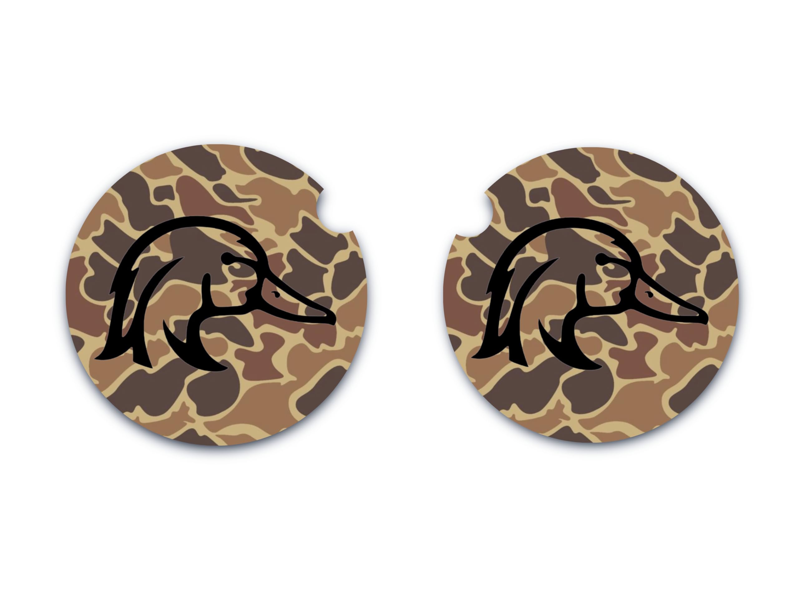 Old School Brown Camo Wood Duck Car Coasters set of two