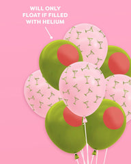 olive and pink cocktail balloons for party decor