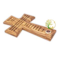 Lord's Prayer laser cut cross on olive wood wall decor