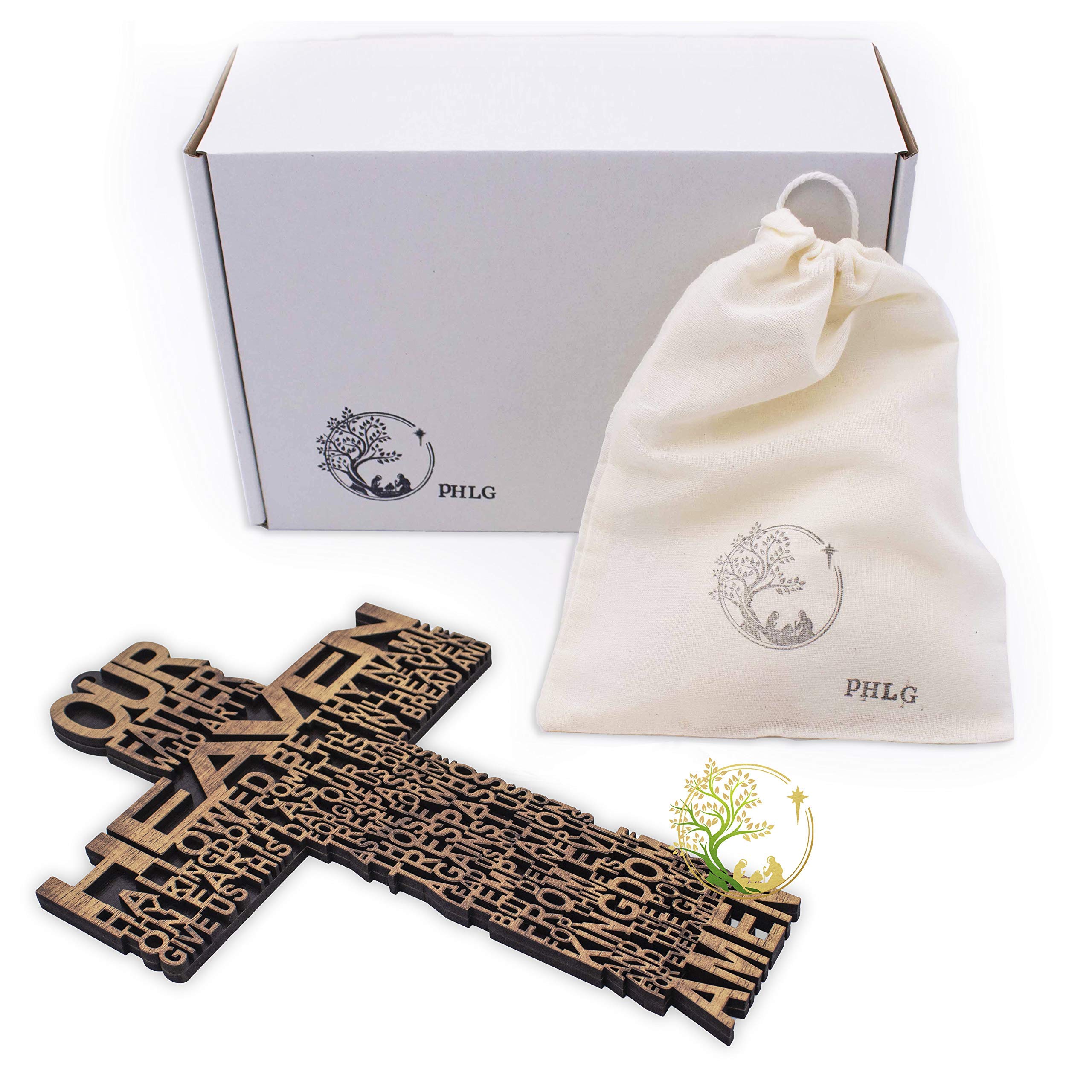 Olive wood crucifix Bethlehem with Our Father prayer