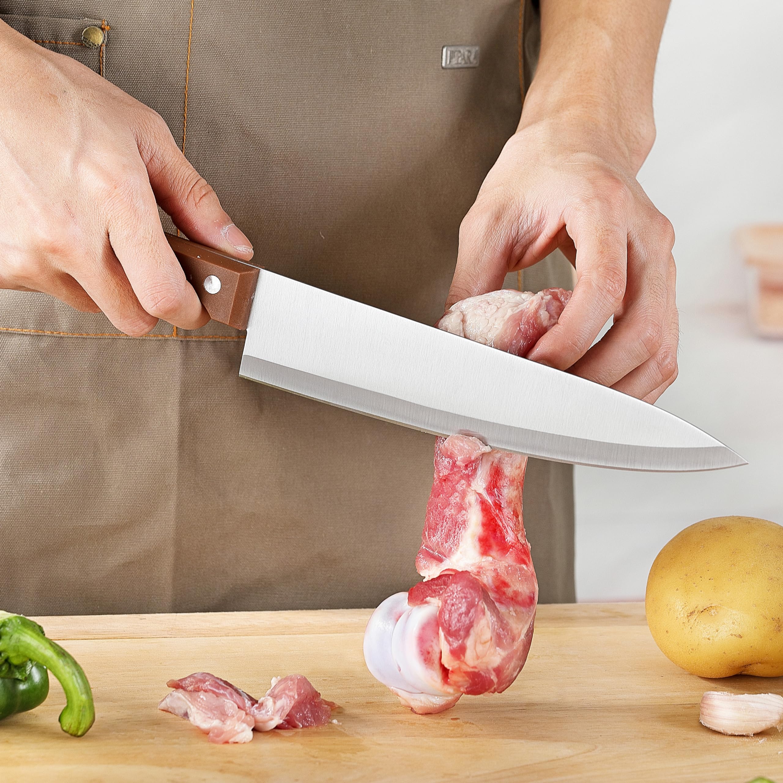 OLULU brown PP handle kitchen knife closeup