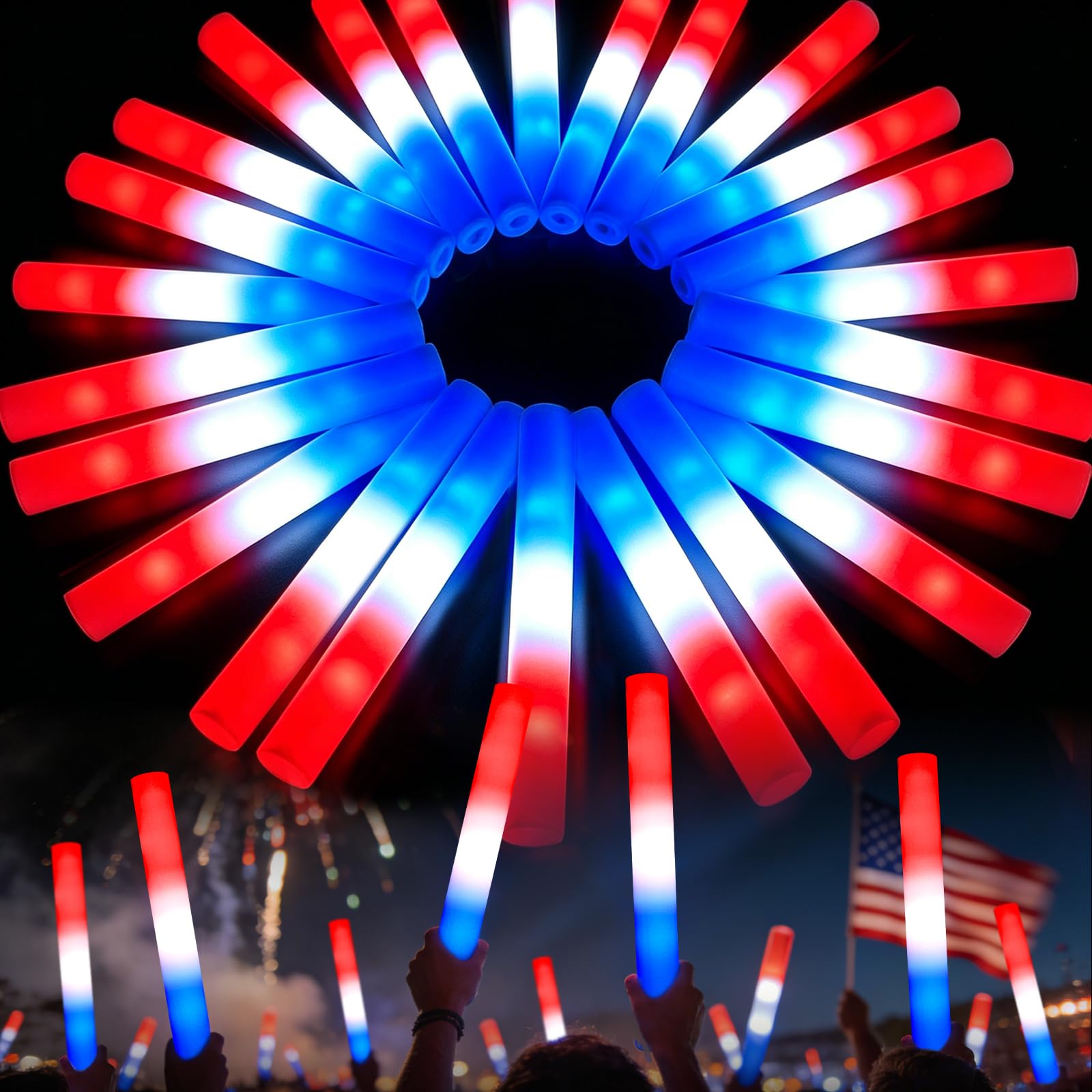 OLUPP 16Pcs foam glow sticks red white blue for Independence Day