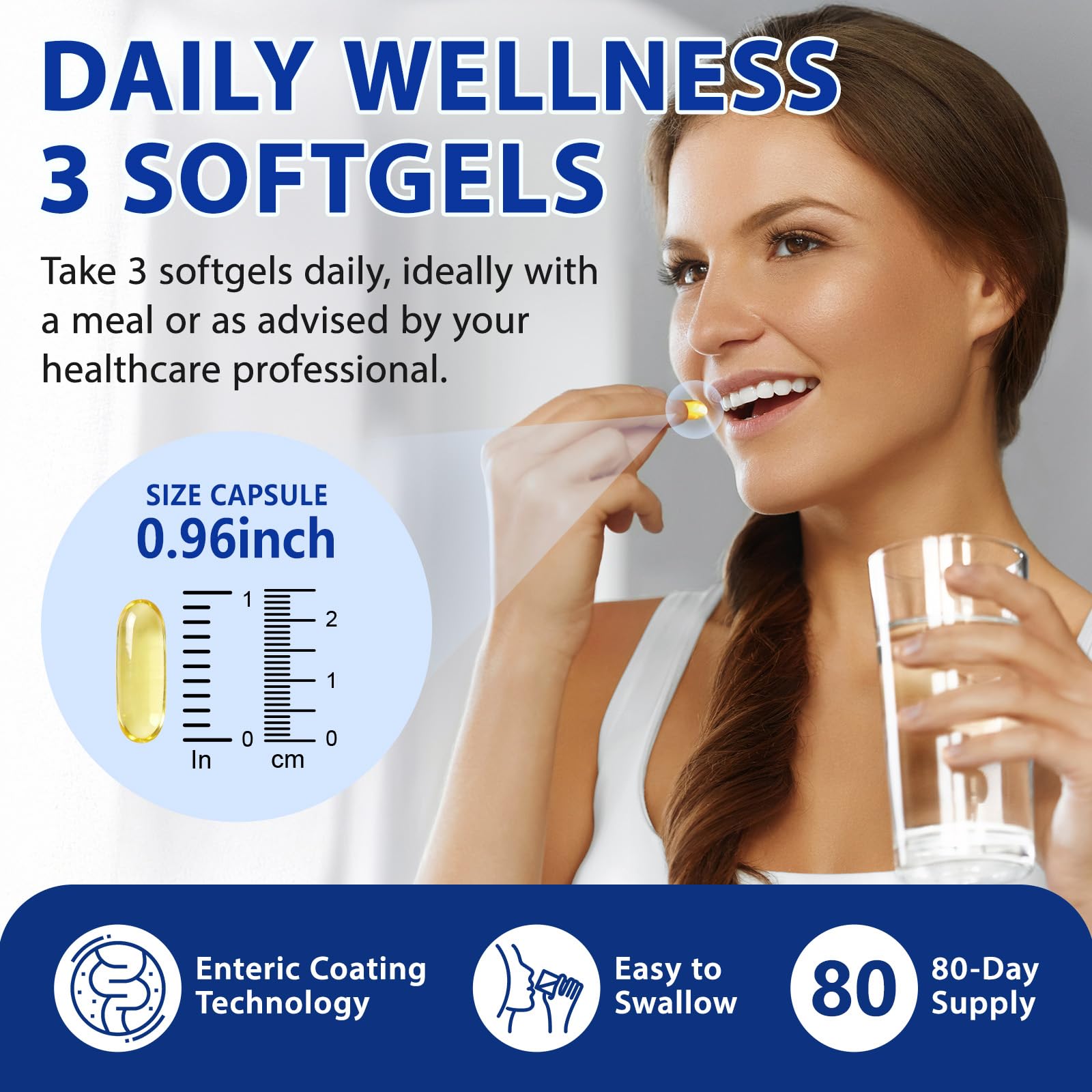 240 softgels bottle for 80 day supply of Omega 3 fish oil