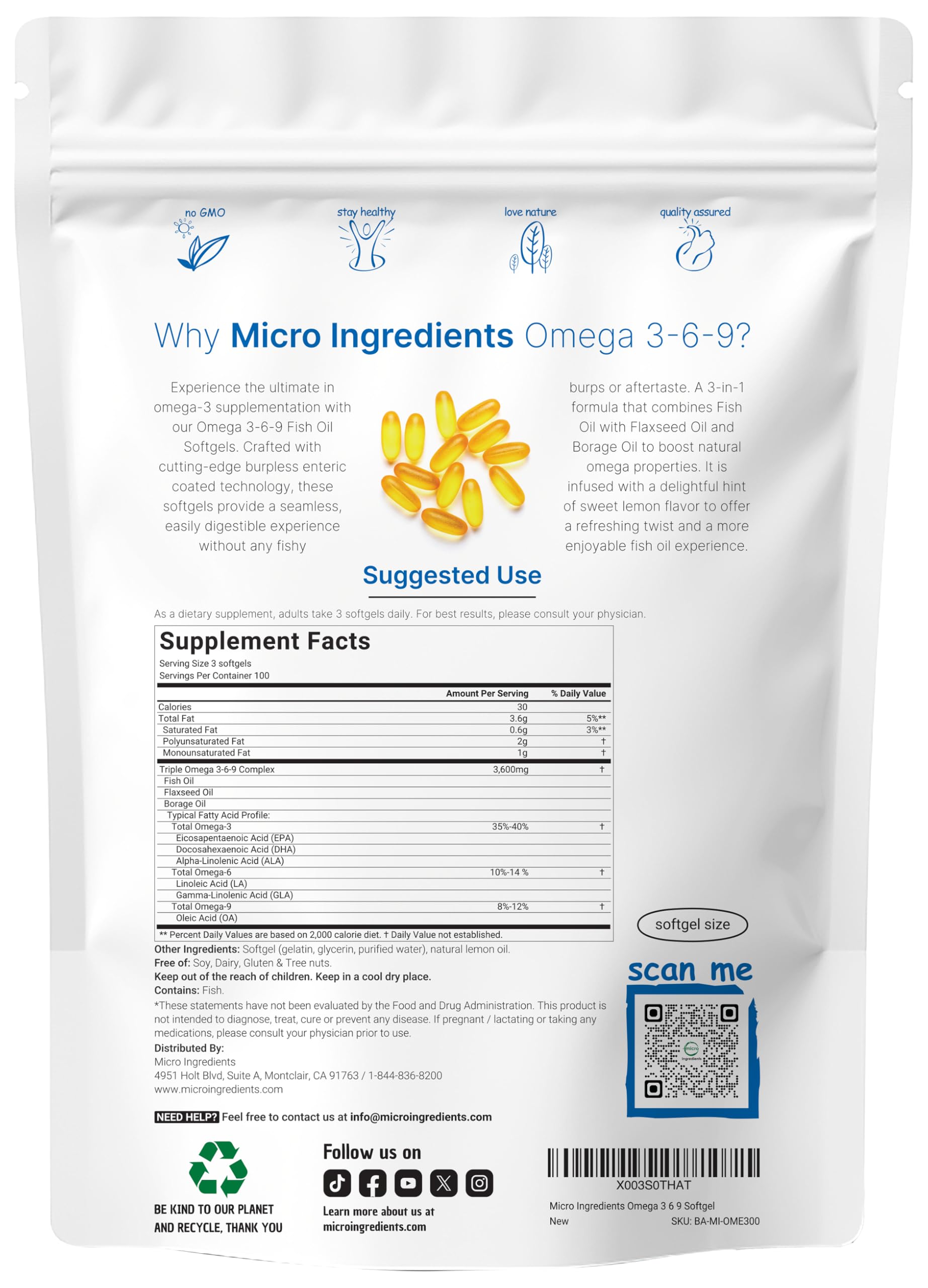 Softgels containing fish oil flaxseed oil and borage oil blend