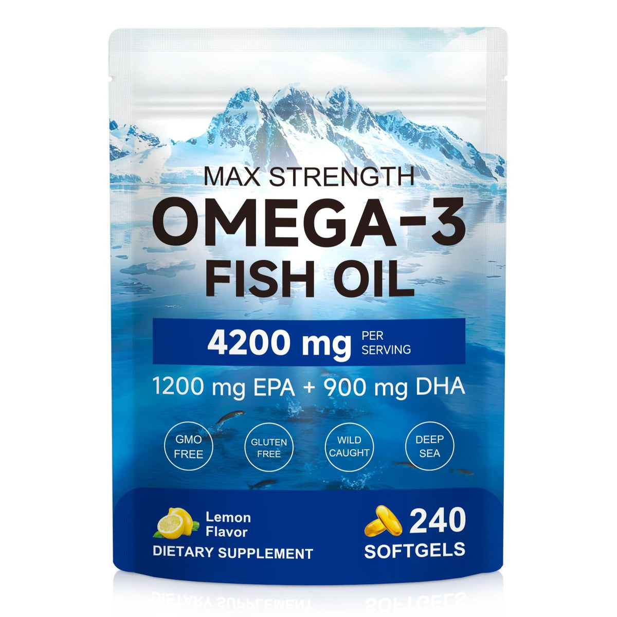 Omega 3 fish oil 4200mg per serving bottle with 240 softgels