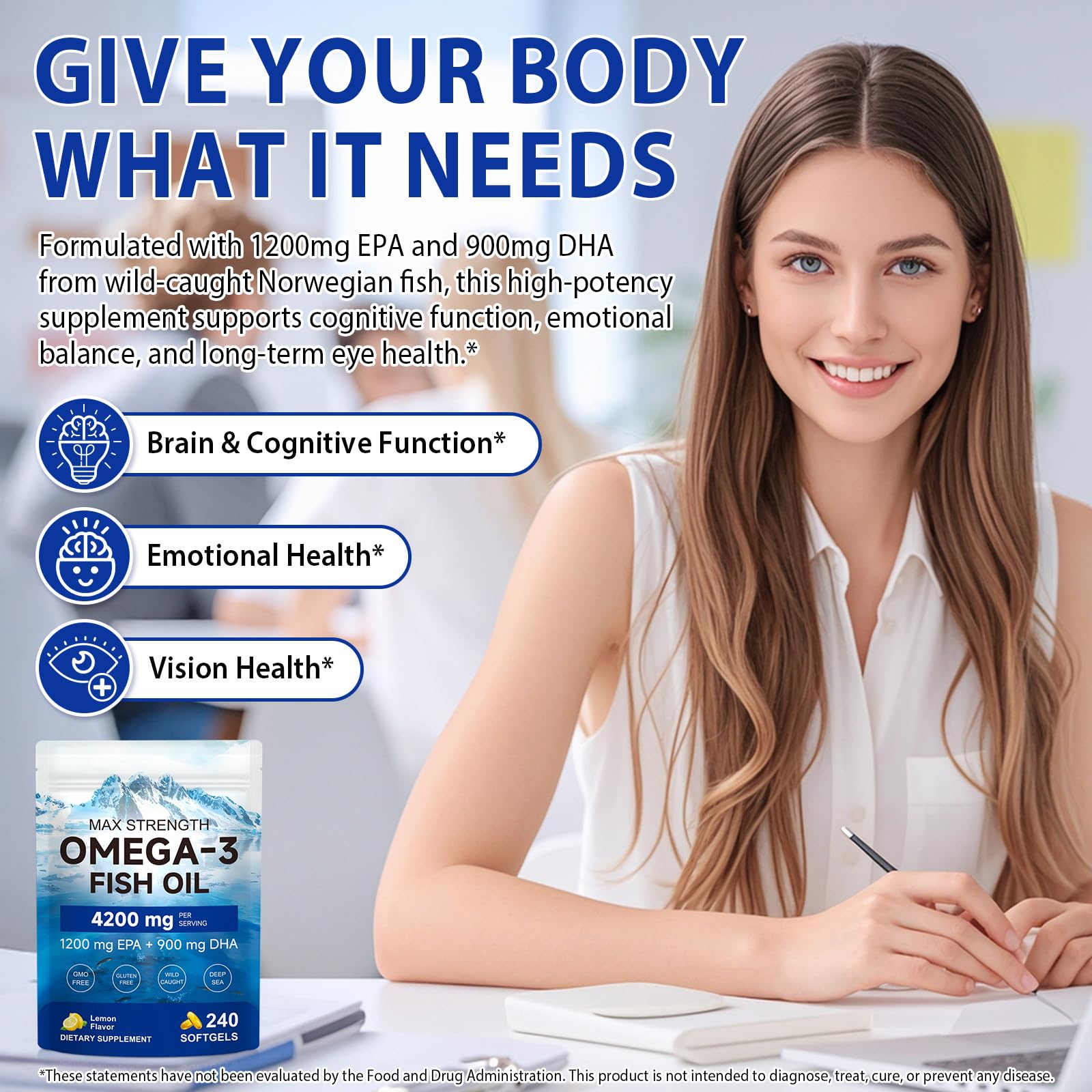 Wild-caught source Omega 3 fish oil with lemon flavor