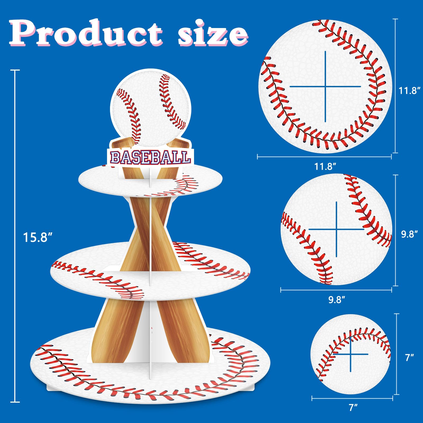 Top tier diameter 11.8 inches on baseball cupcake stand