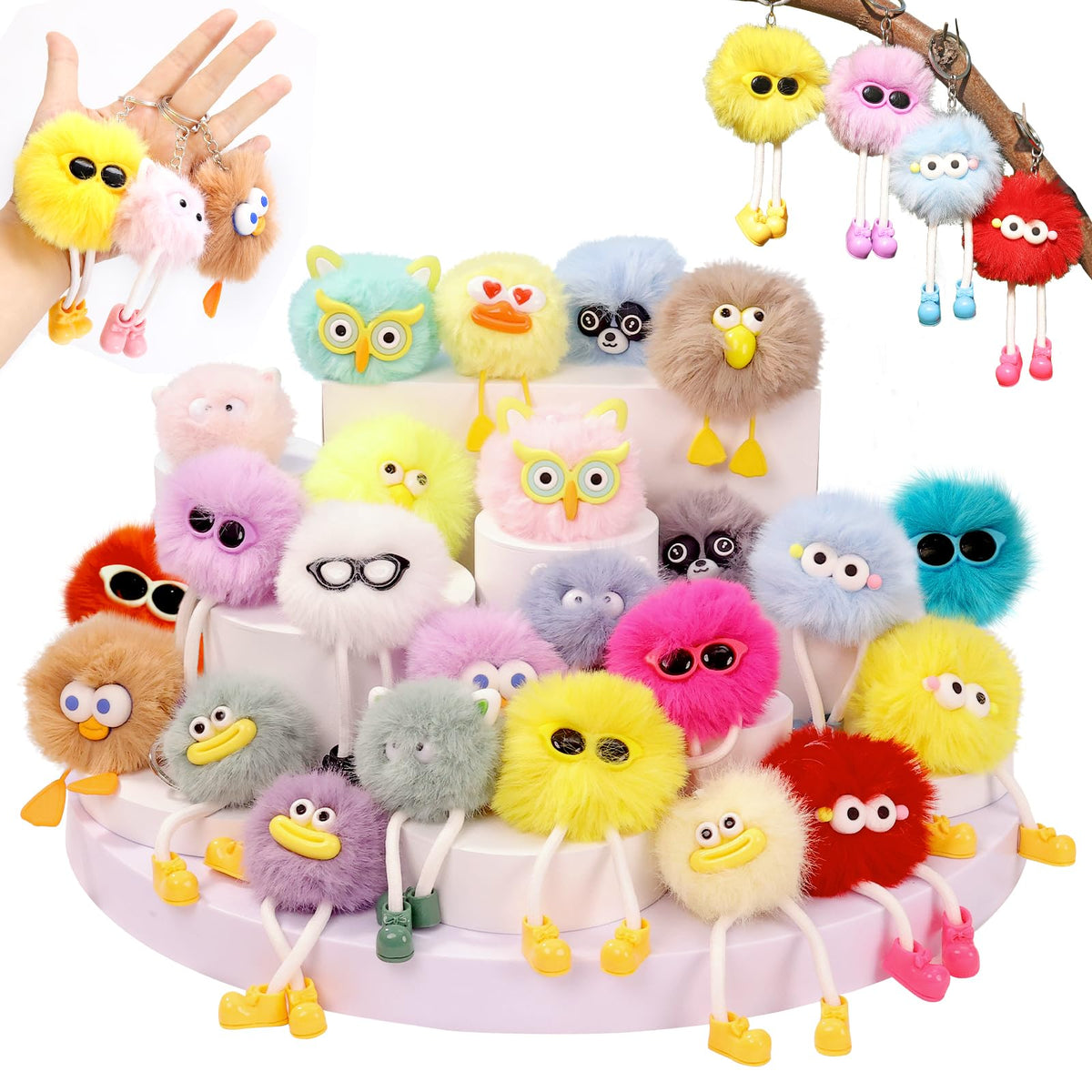 OMyFav 24 piece fluffy plush keychains set