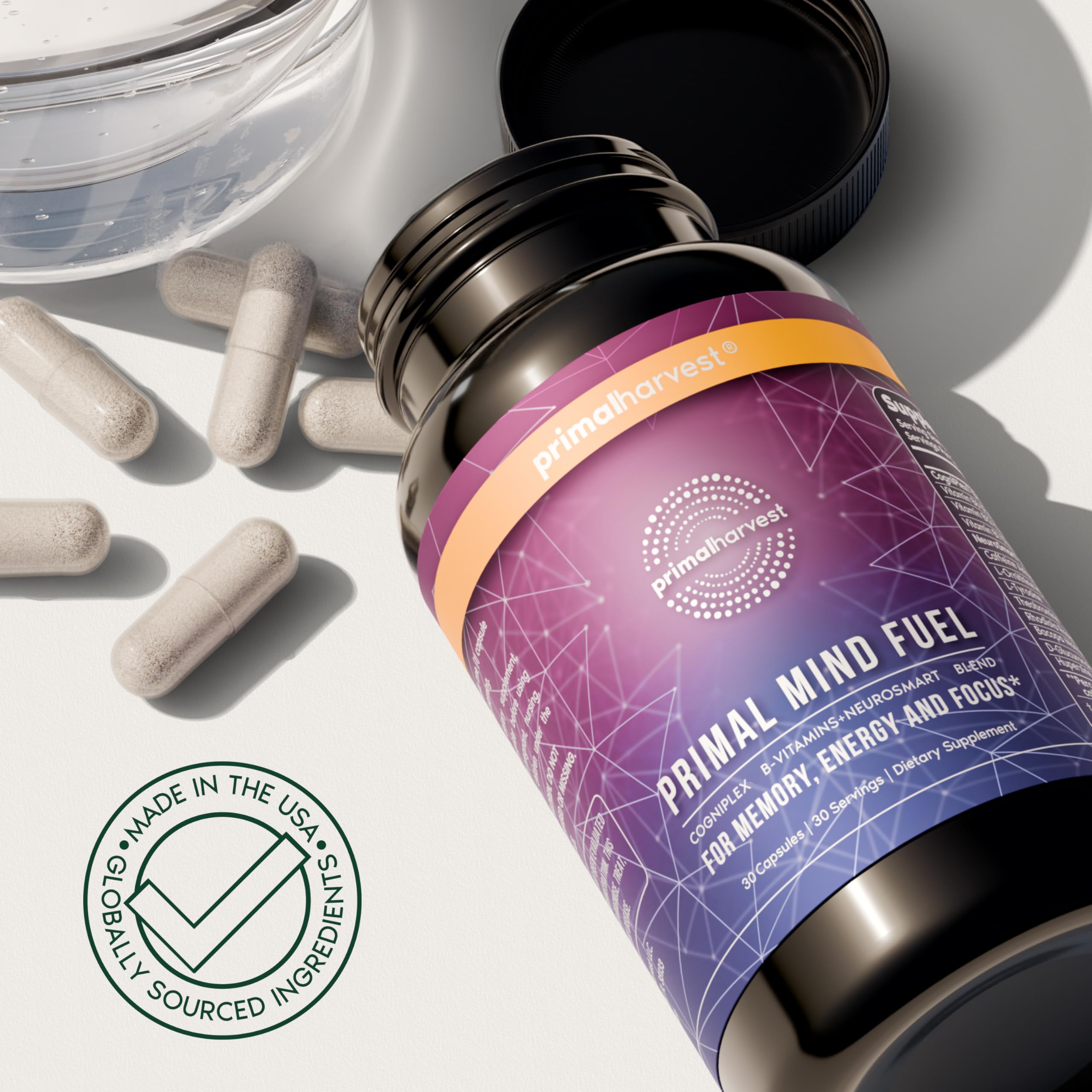 Primal Harvest Mind Fuel daily supplement packaging for Mind Fuel