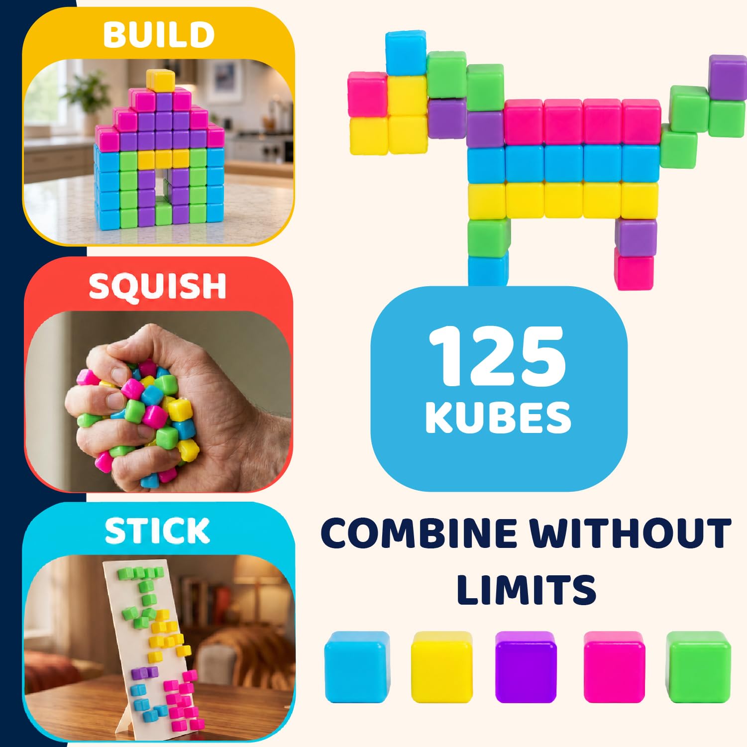 125 mini 1cm cubes ready for play on surfaces