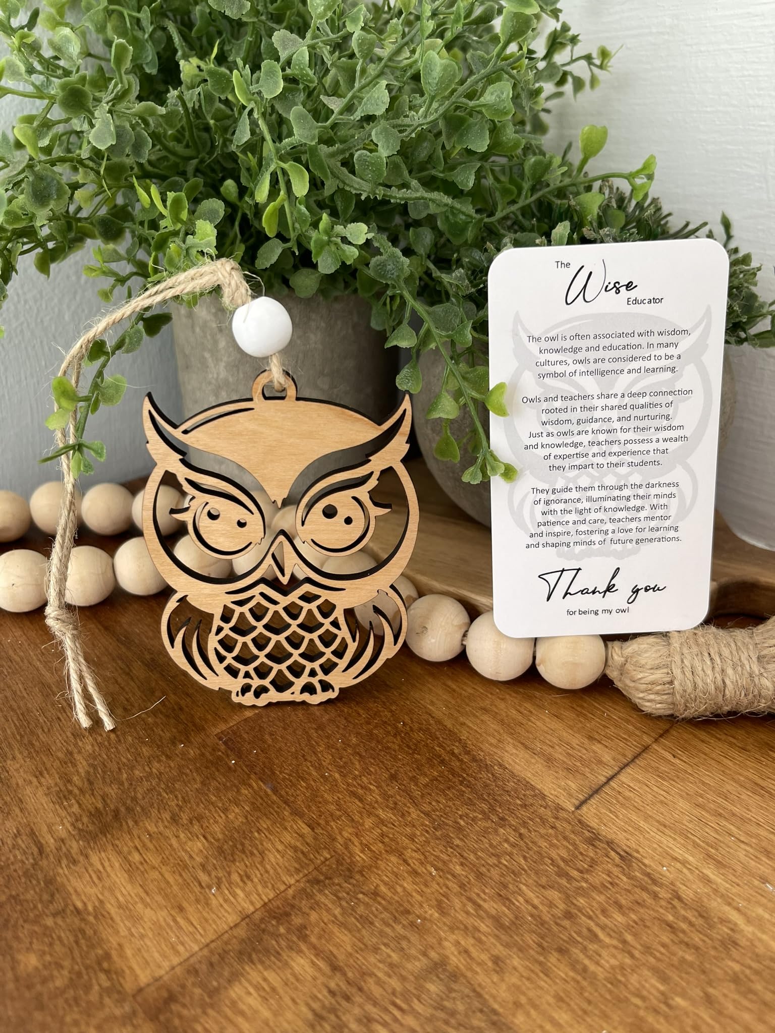 One eighth inch thick cherry wood owl ornament