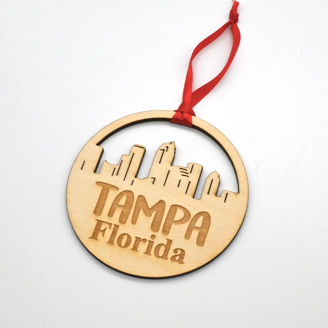 red ribbon included for hanging tampa ornament