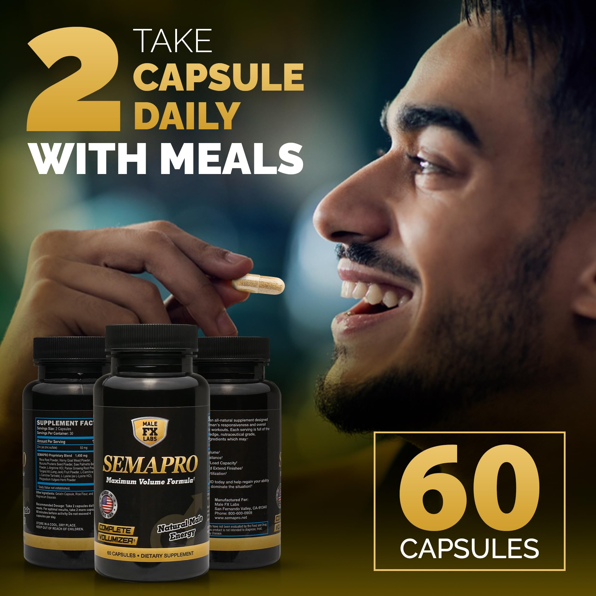One Month Supply of Semapro Semen Volume Booster for Men