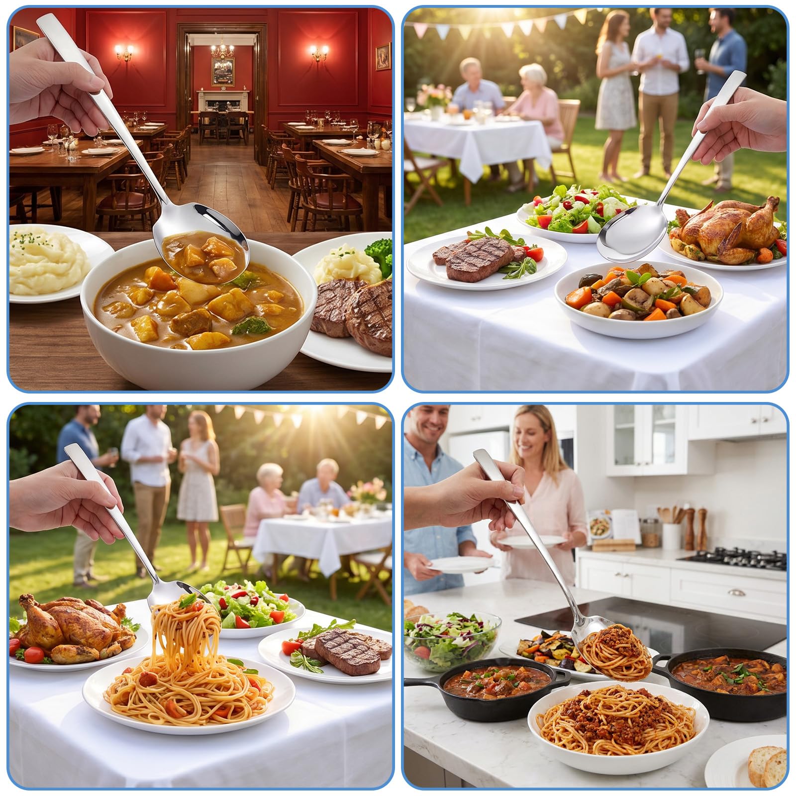 Buffet serving spoons set shown in classic silver color