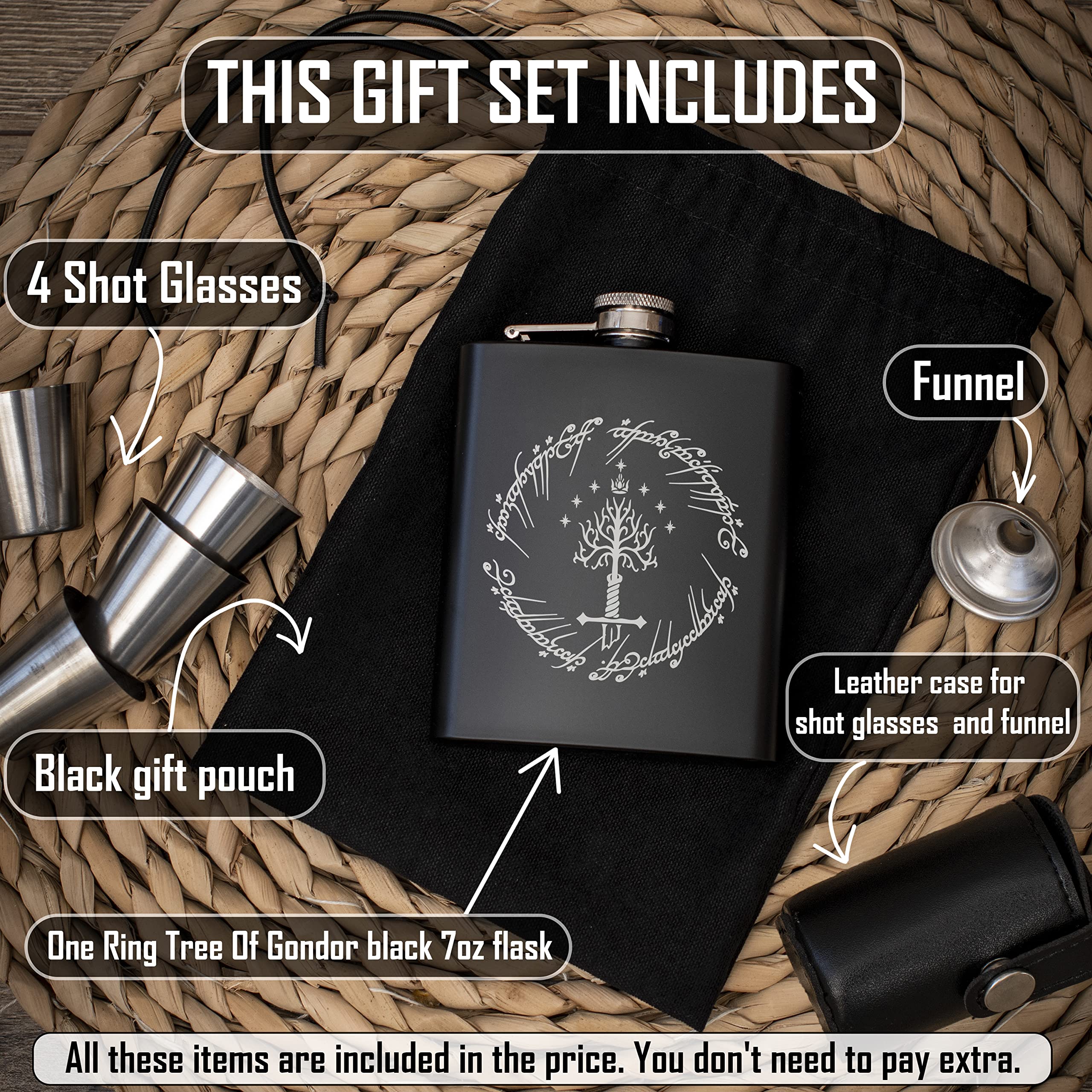 Hip flask with screw down cap silver thread