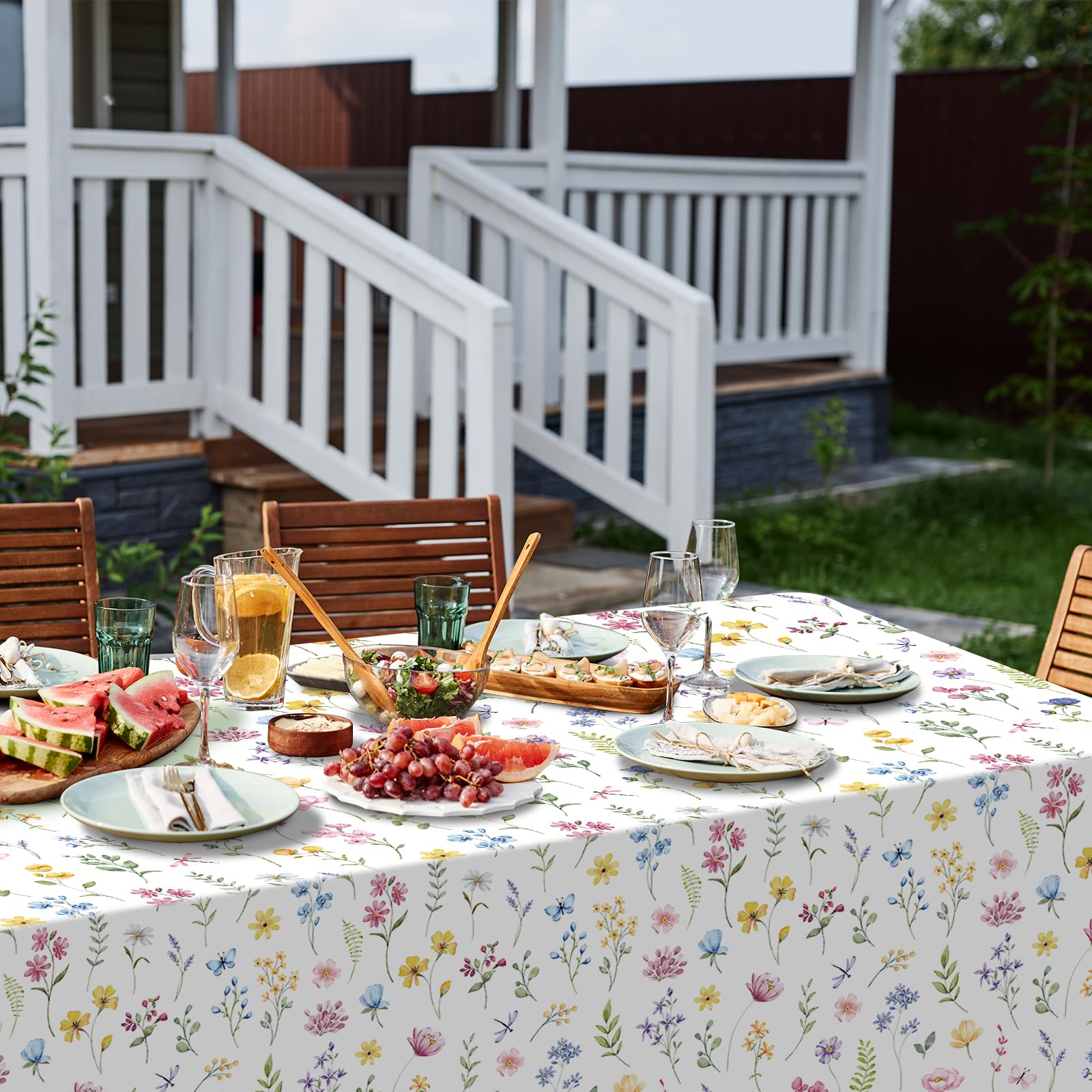Multi-color spring tablecloth suitable for Easter weddings and baby showers