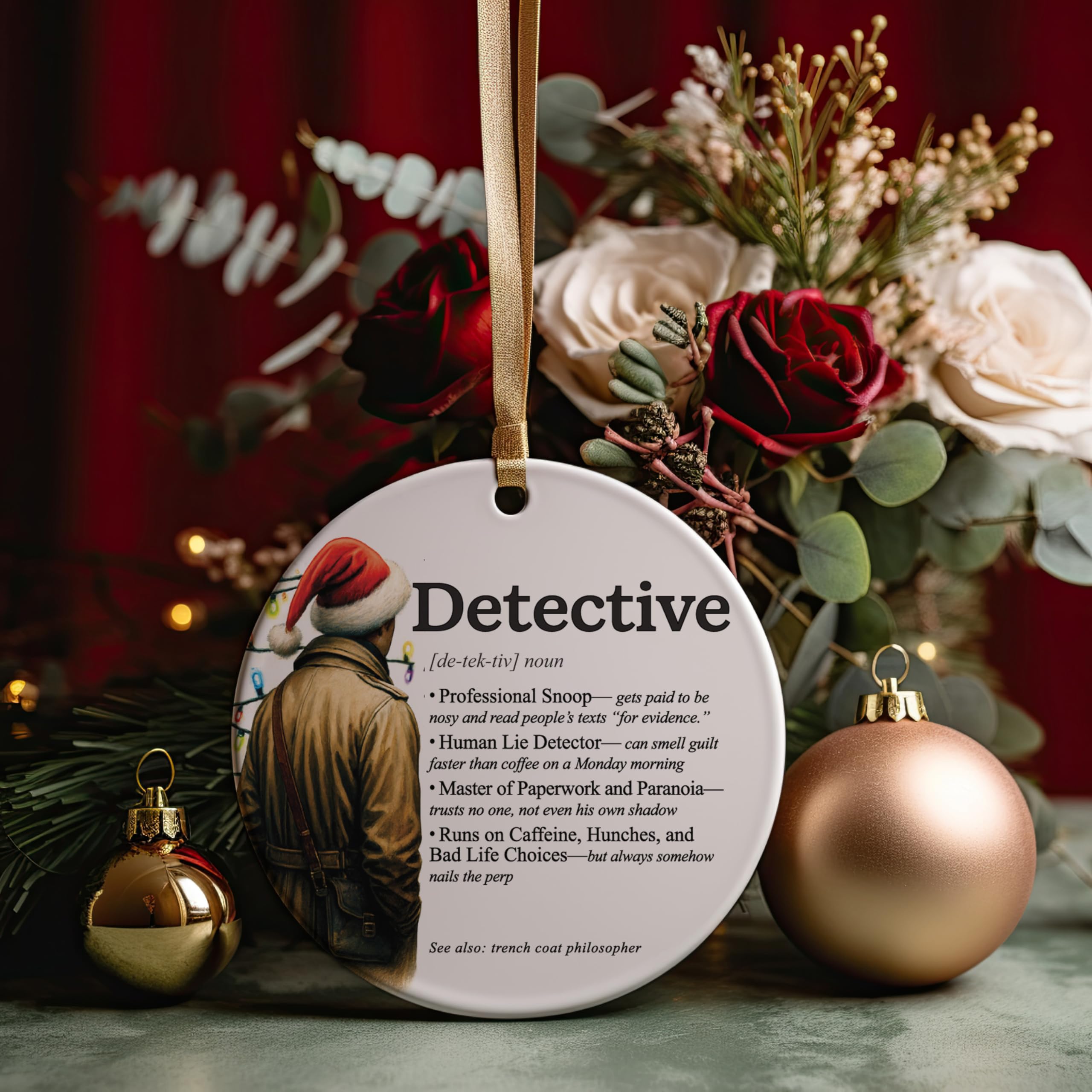 Sleuth themed Christmas ornament ready for gifting