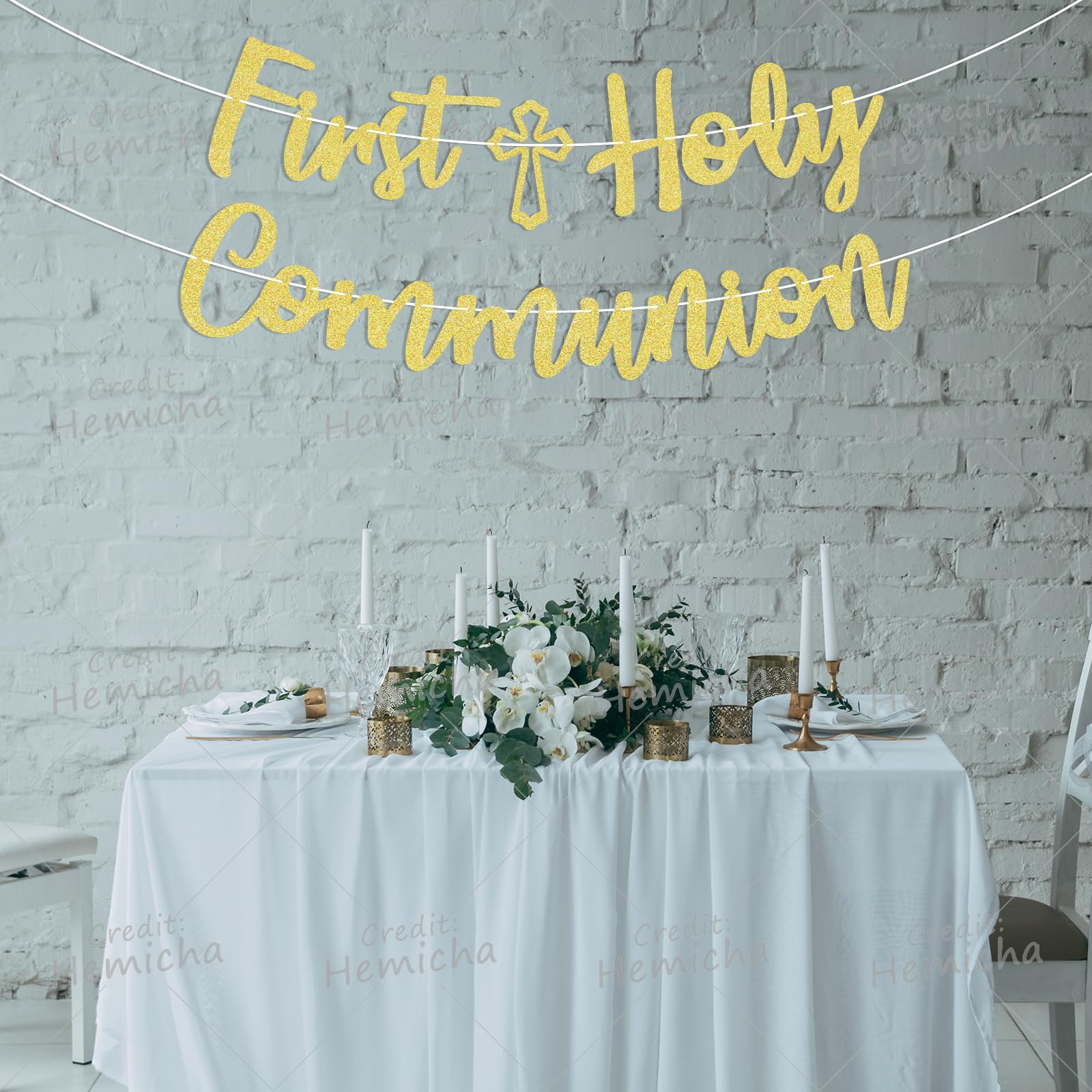 gold premium card stock banner for christening and birthday