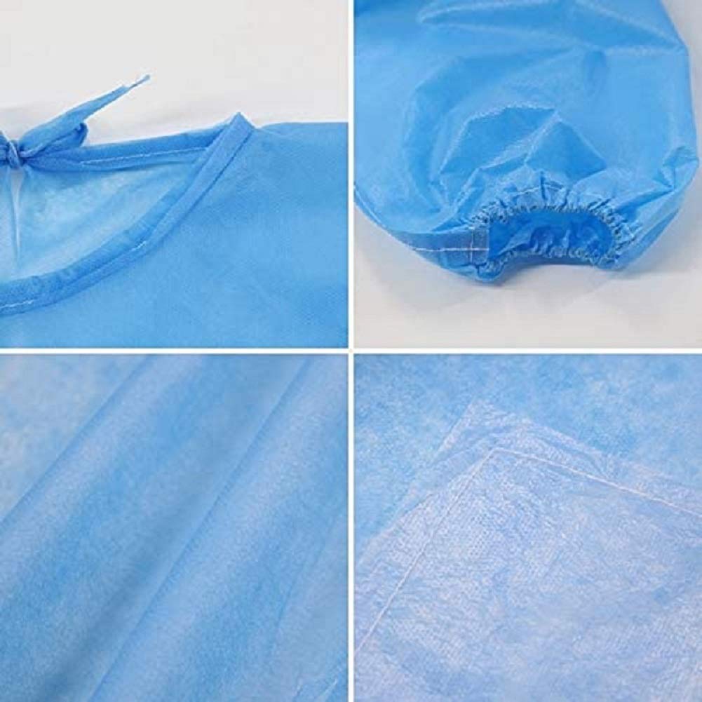 Blue isolation gown pack of 10 for medical dental tattoo use