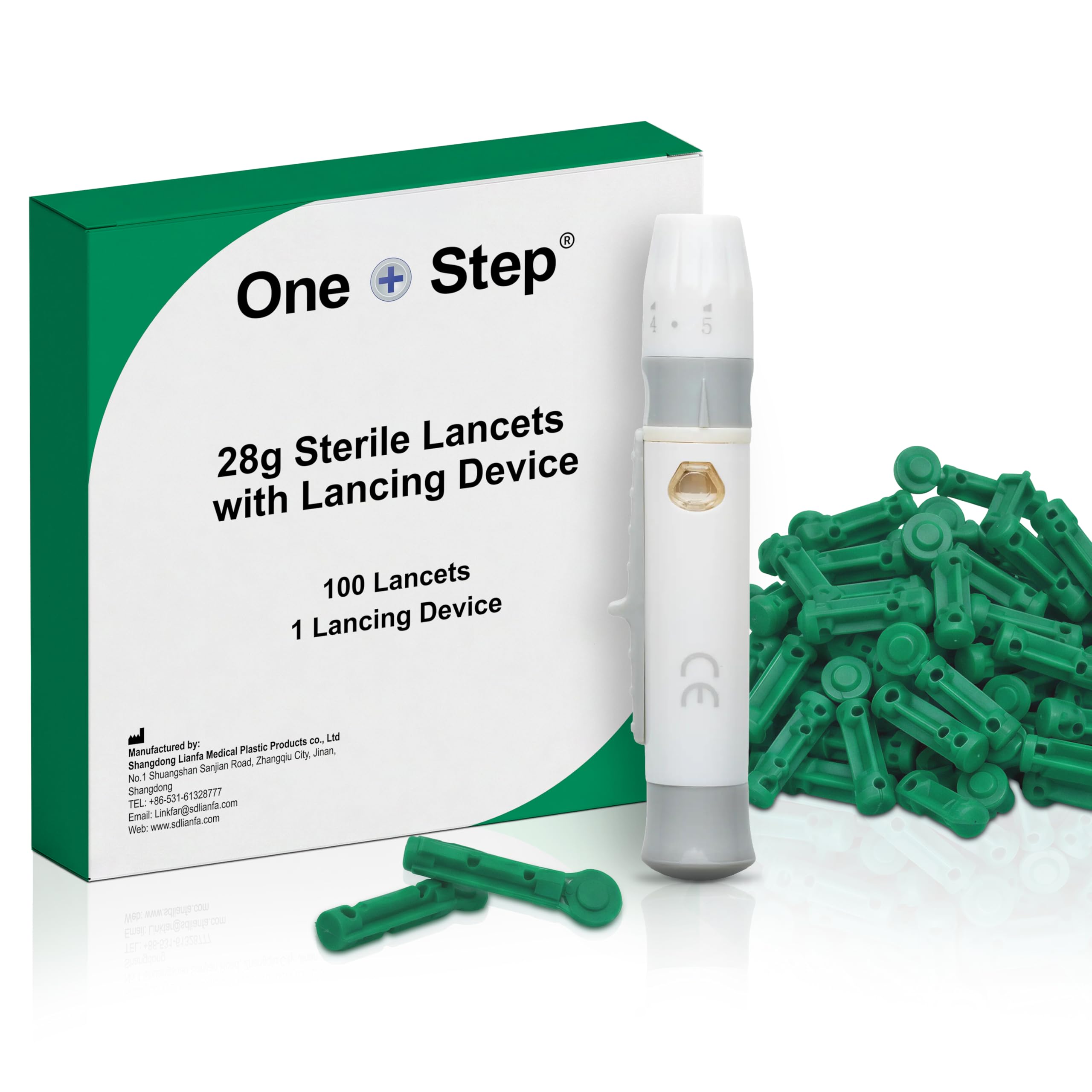 One Step Lancing Device with 100 x 28G Lancets