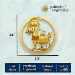 One Waitress Ornament packaged and gift ready with gold string