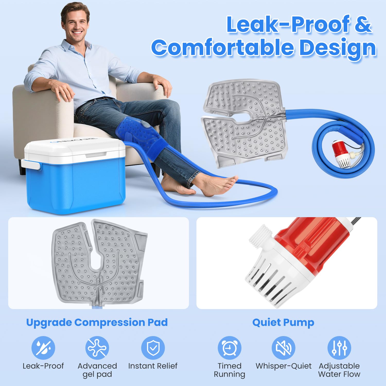 Quiet operation cryotherapy device for home use